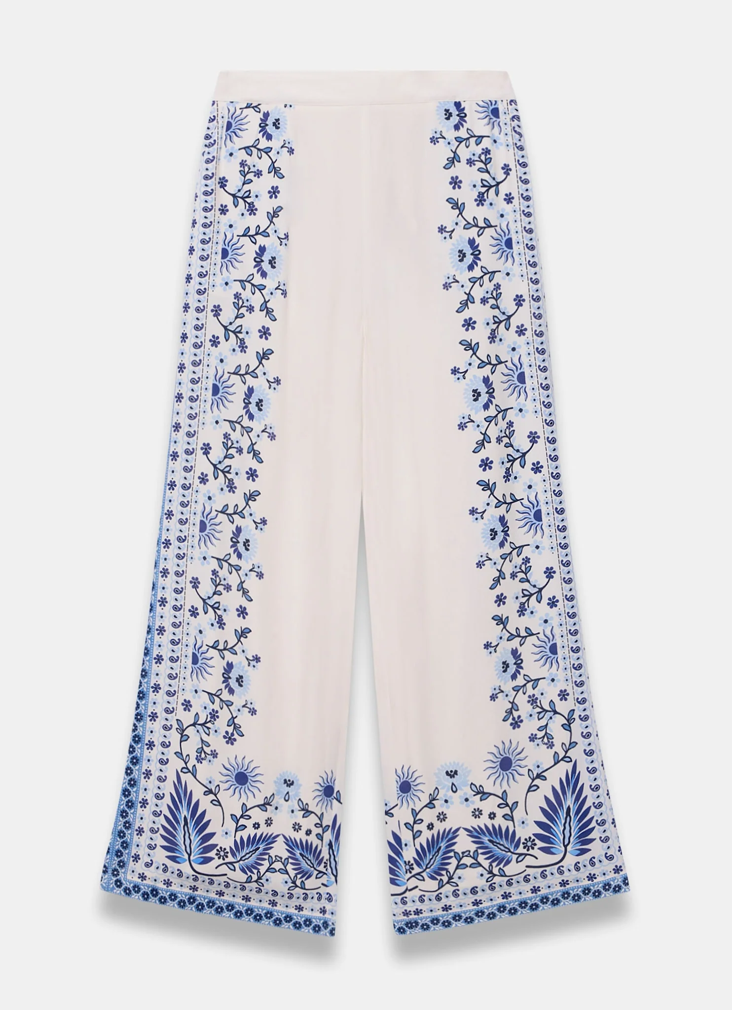 Blue Floral Print Wide Leg Trousers