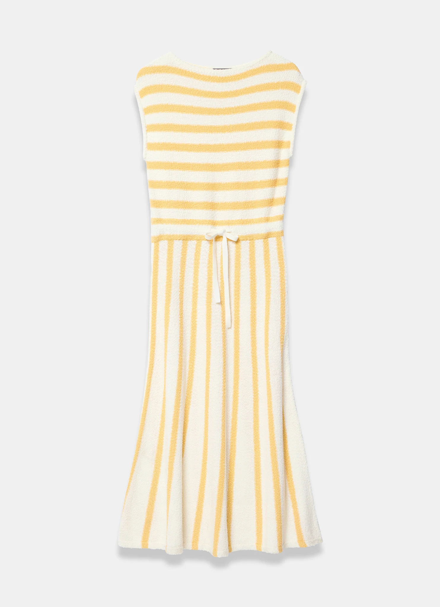 Yellow Cotton Blend Striped Midi Dress