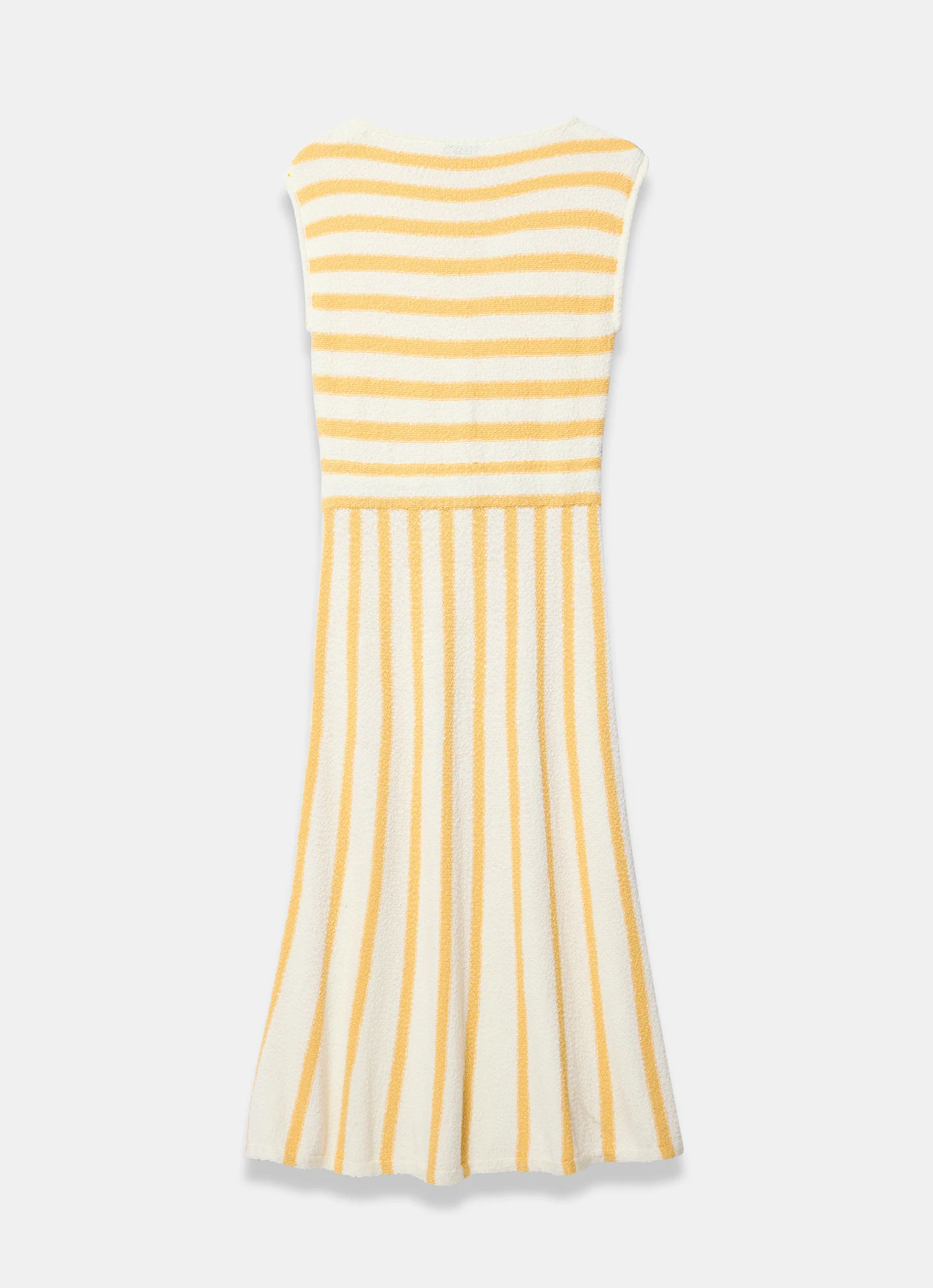 Yellow Cotton Blend Striped Midi Dress