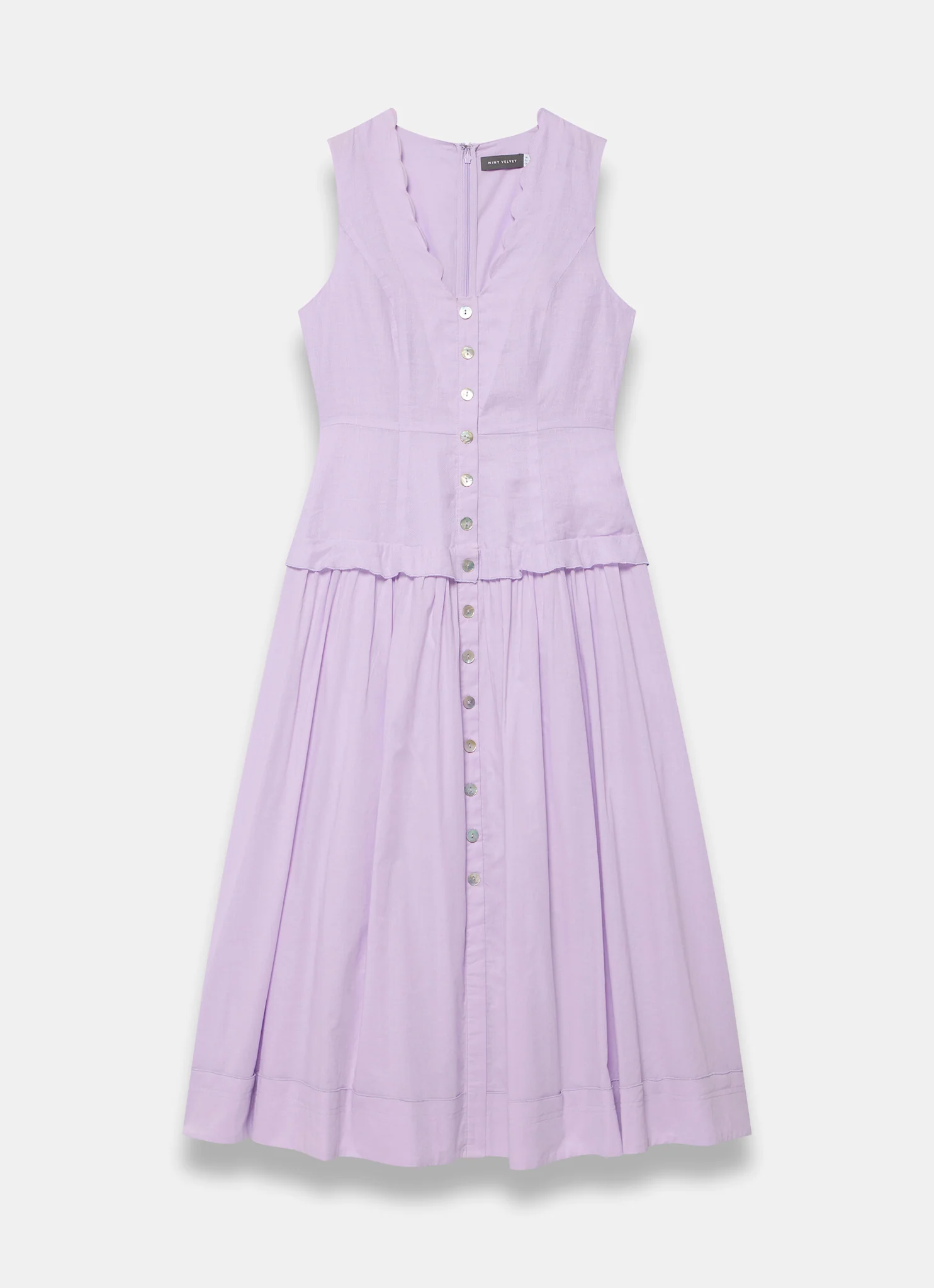 Lilac Ramie Drop Waist Midi Dress