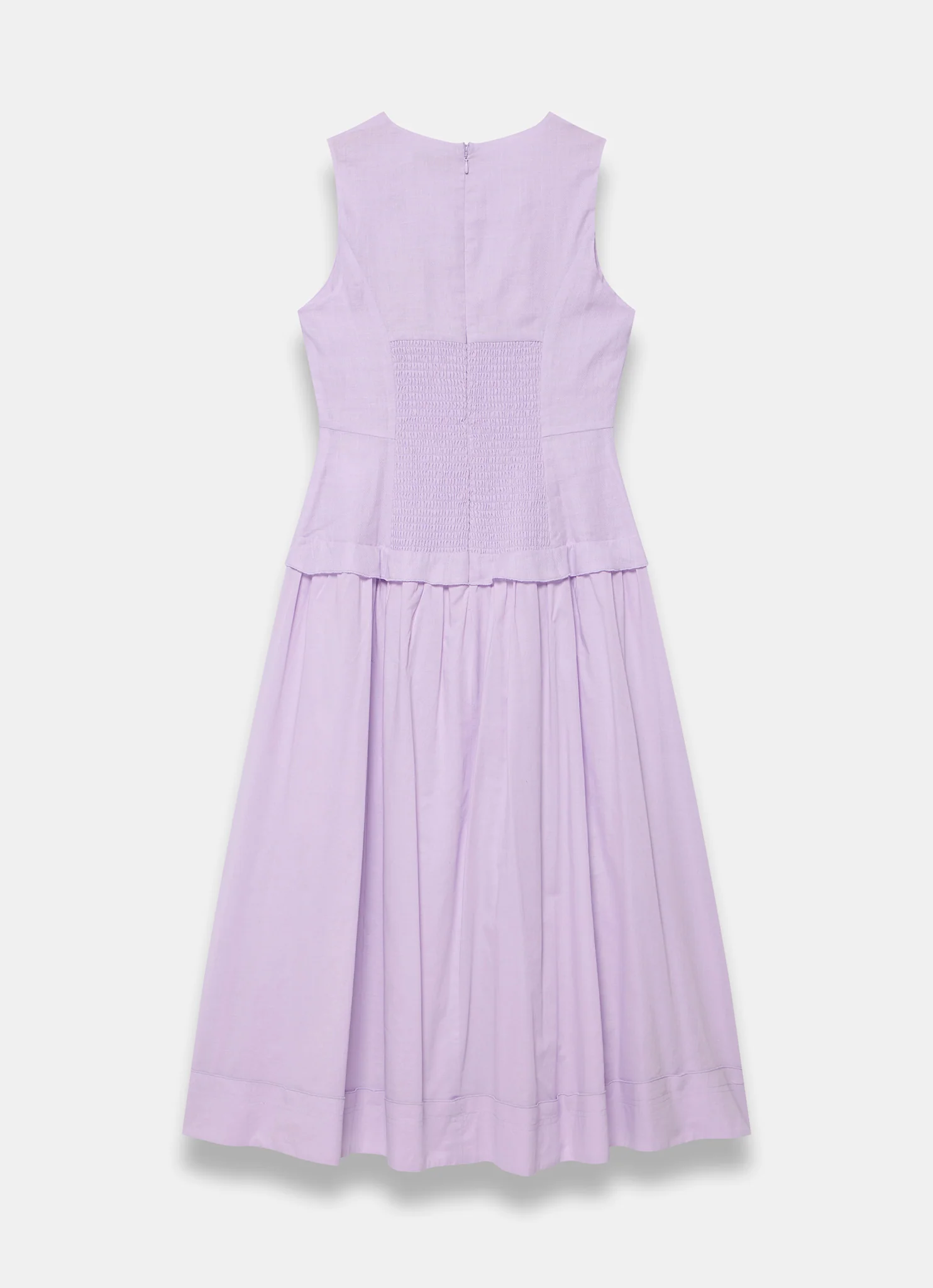 Lilac Ramie Drop Waist Midi Dress