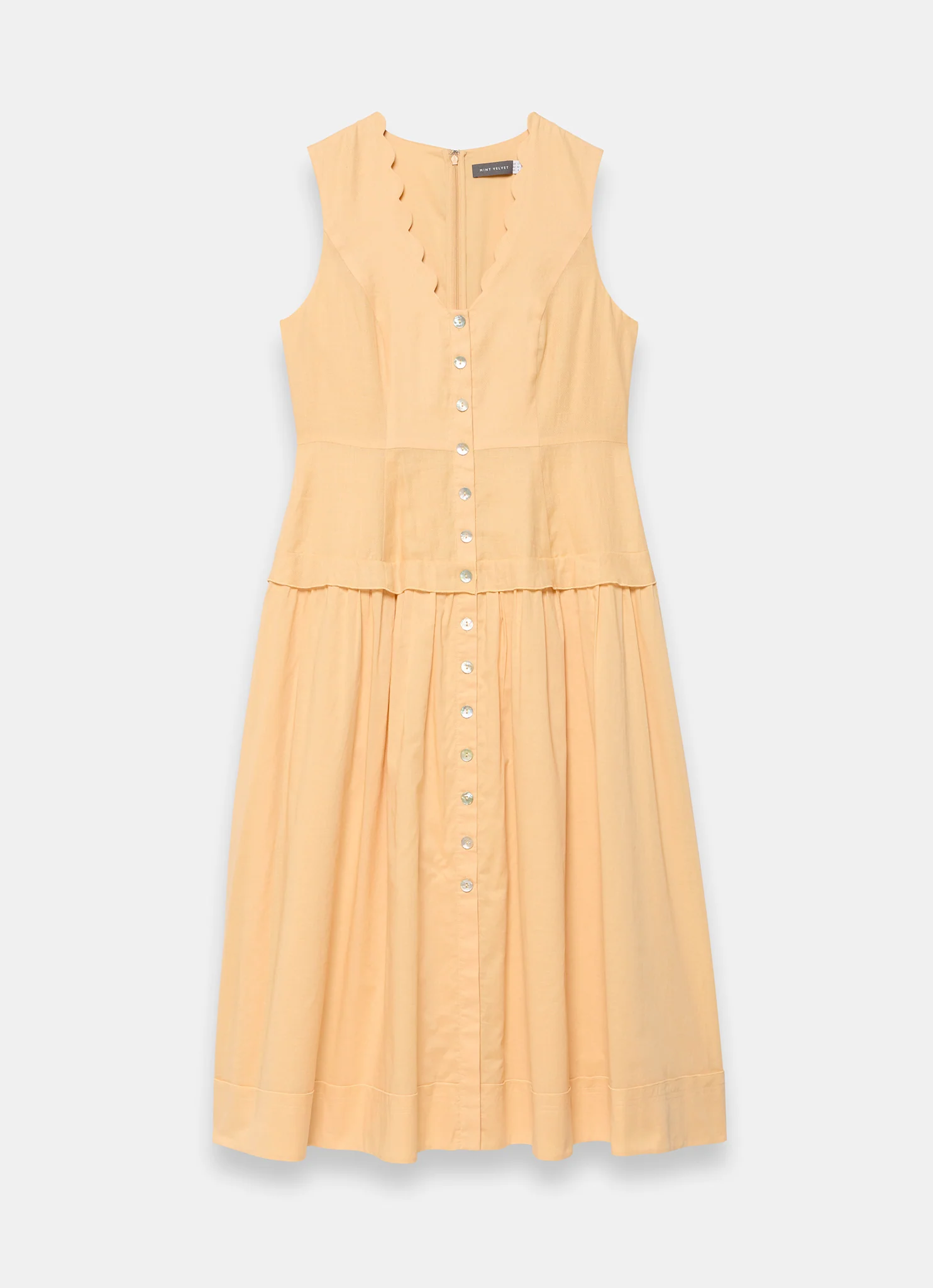 Yellow Ramie Drop Waist Midi Dress