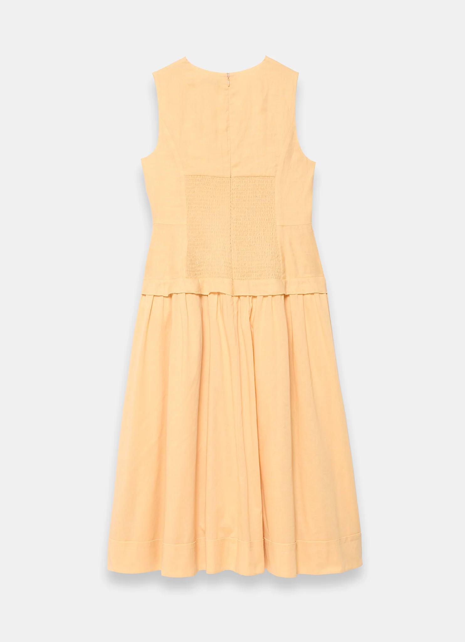 Yellow Ramie Drop Waist Midi Dress