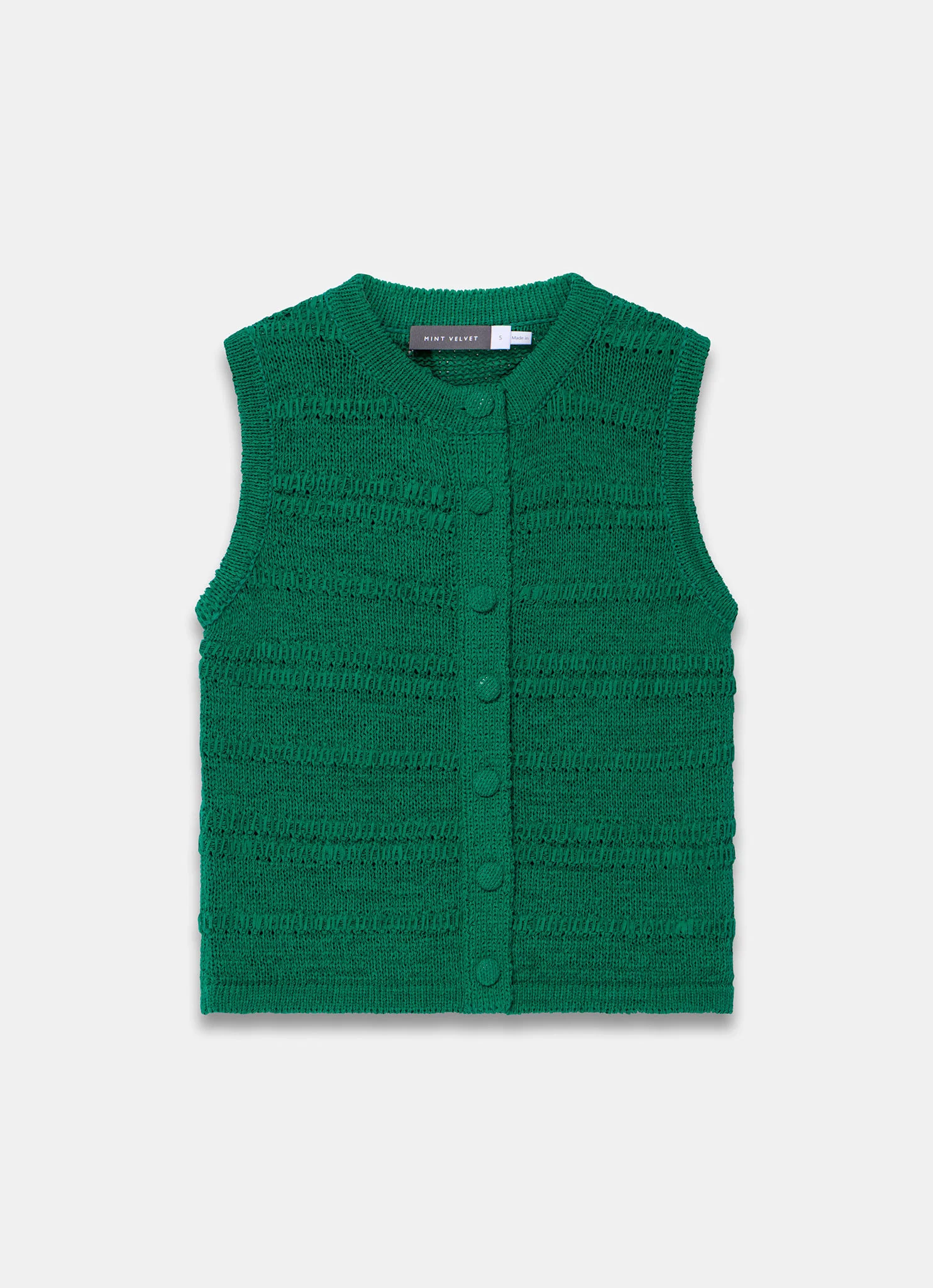 Green Cotton Blend Button Detail Knit Top