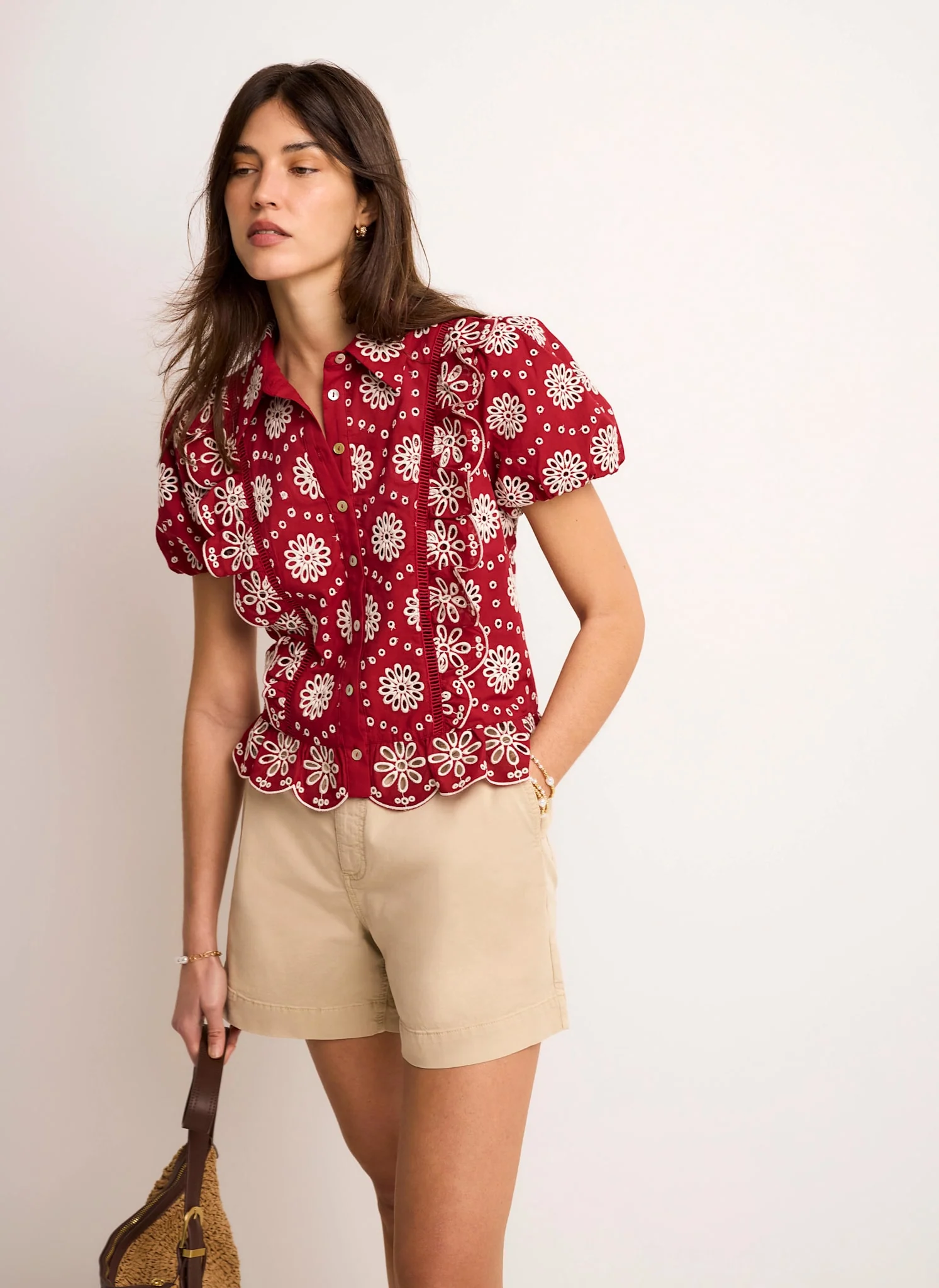 Red Cotton Broderie Shirt