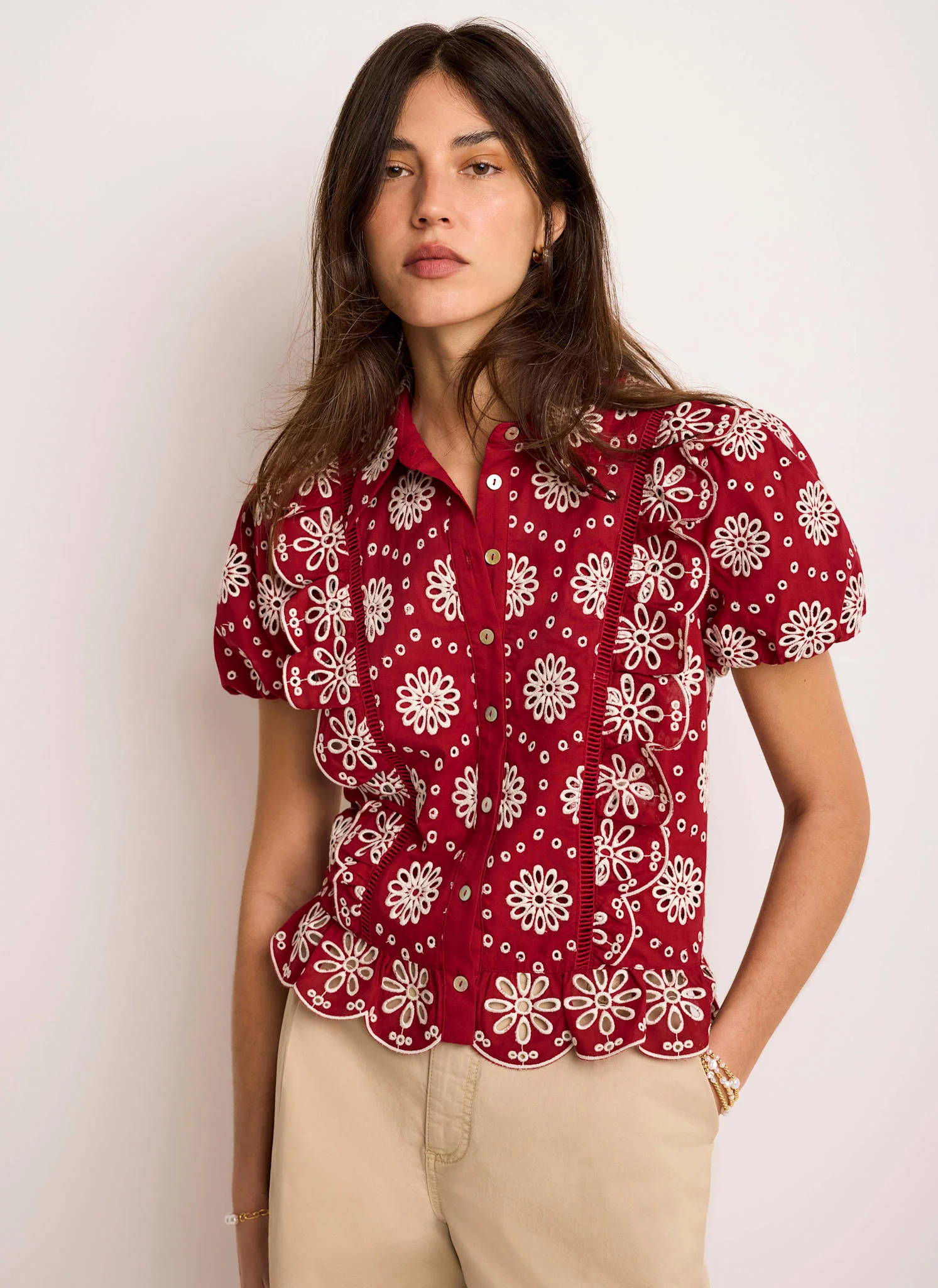 Red Cotton Broderie Shirt