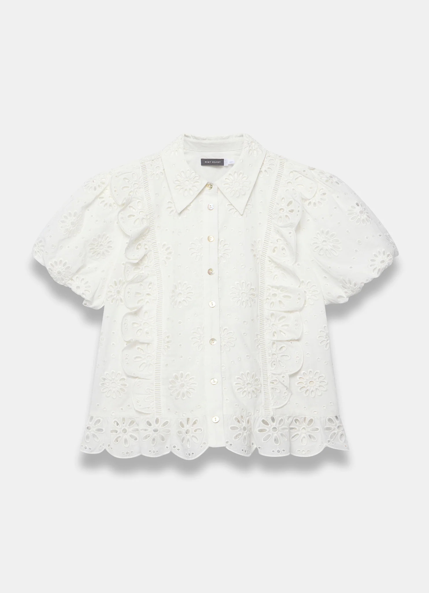 White Cotton Broderie Detail Shirt