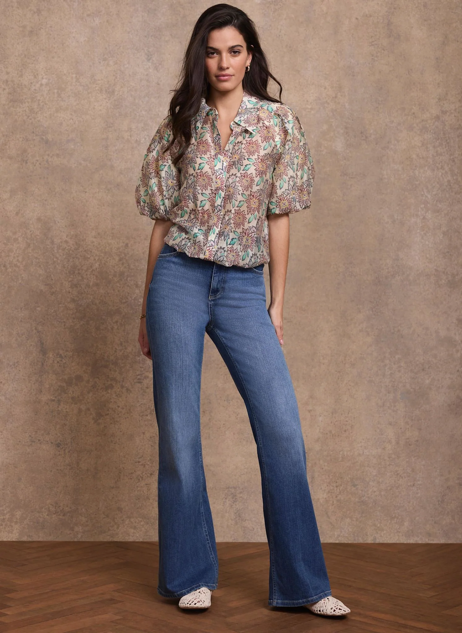 5886-green-floral-print-puff-sleeve-shirt-2.webp Green Floral Print Puff Sleeve Shirt