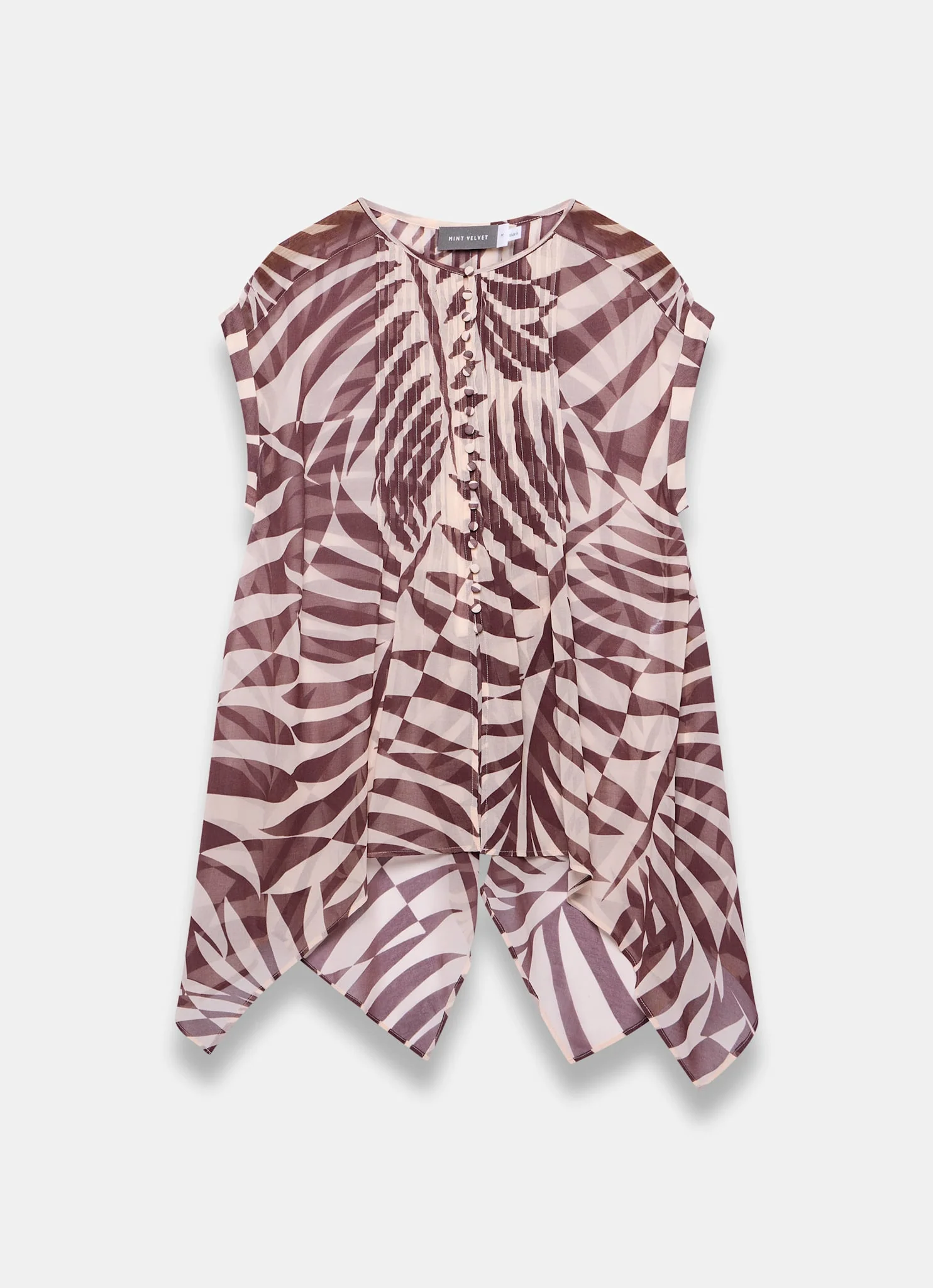Burgundy Palm Print Sheer Tunic Top
