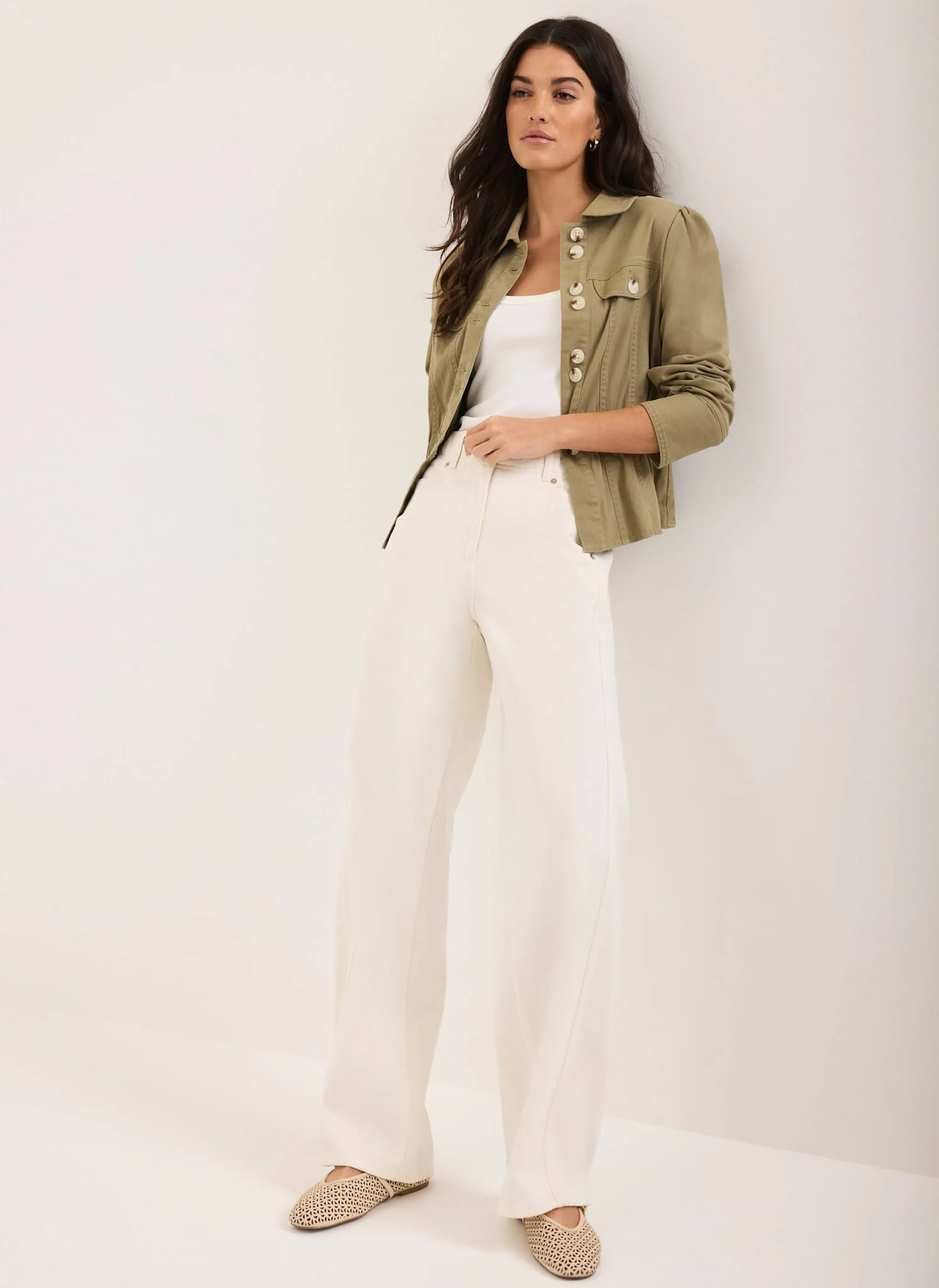 Cream Relaxed Wide Leg Jeans