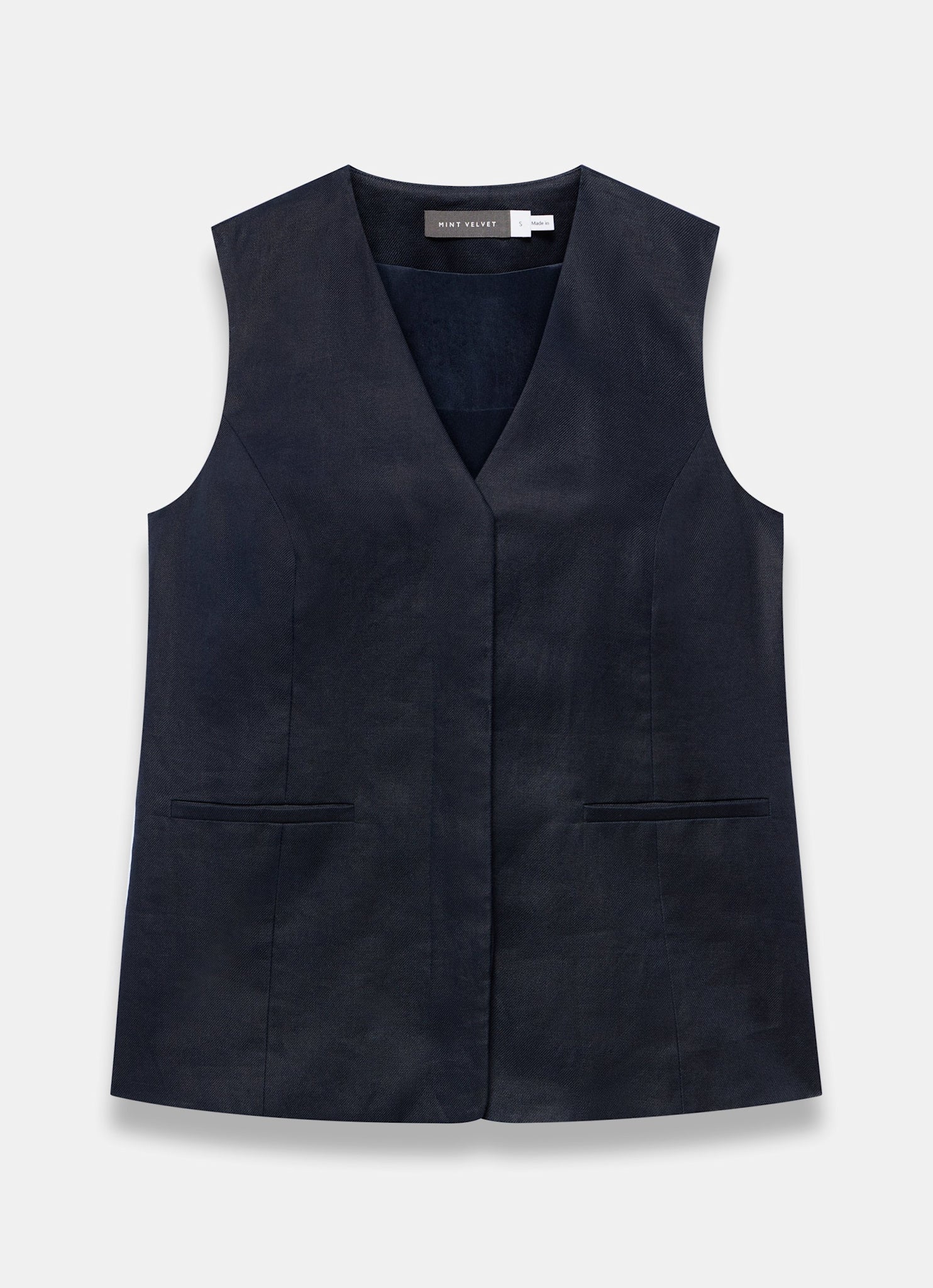 Navy Ramie Longline Waistcoat