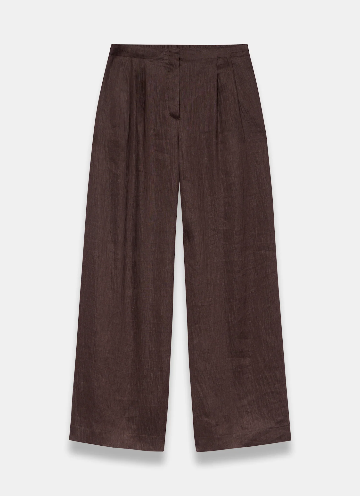 Brown Linen Blend Wide Leg Trousers