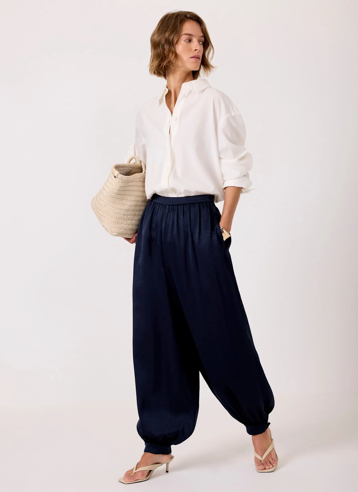 Navy Satin Balloon Trousers