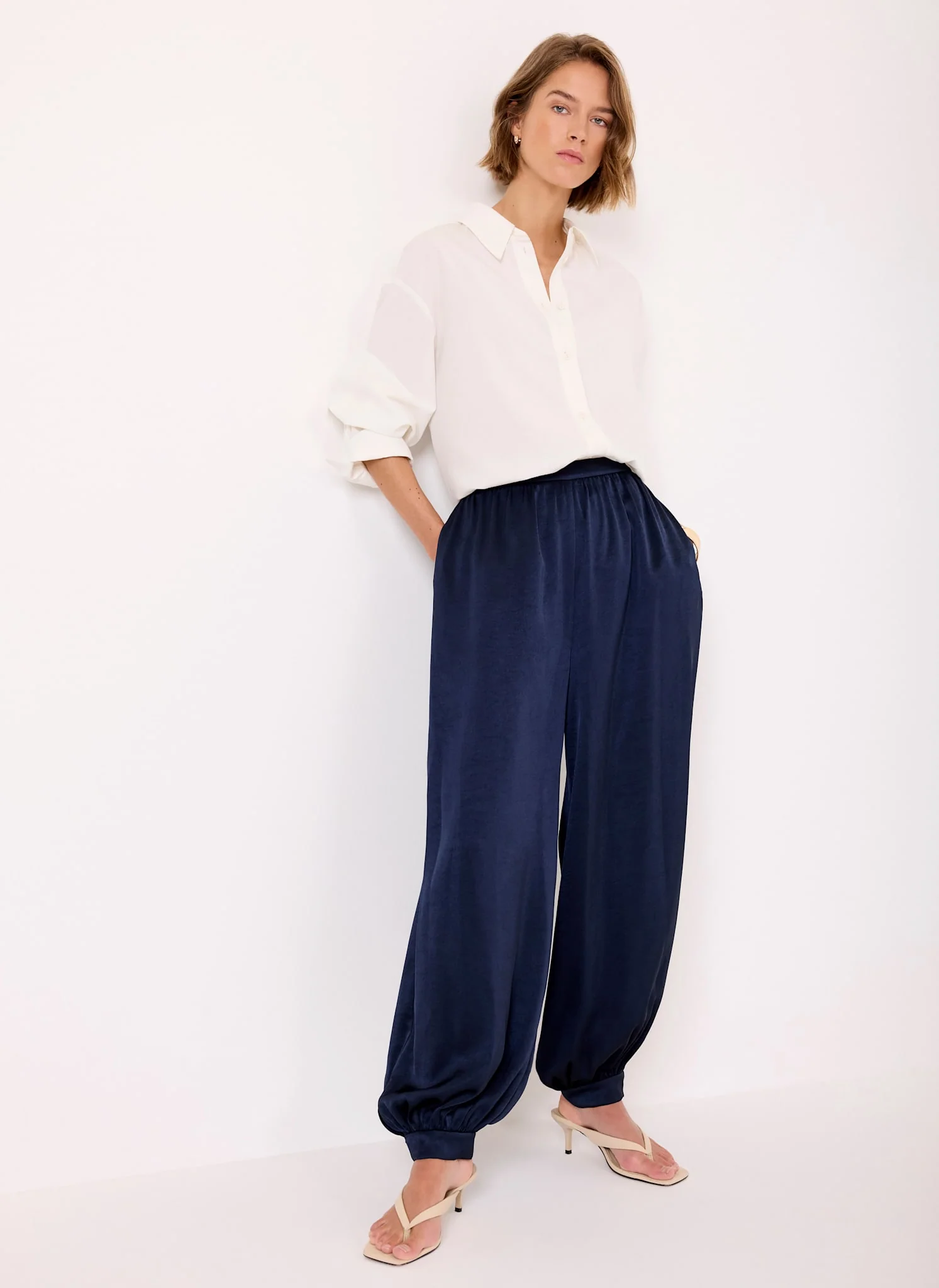 Navy Satin Balloon Trousers