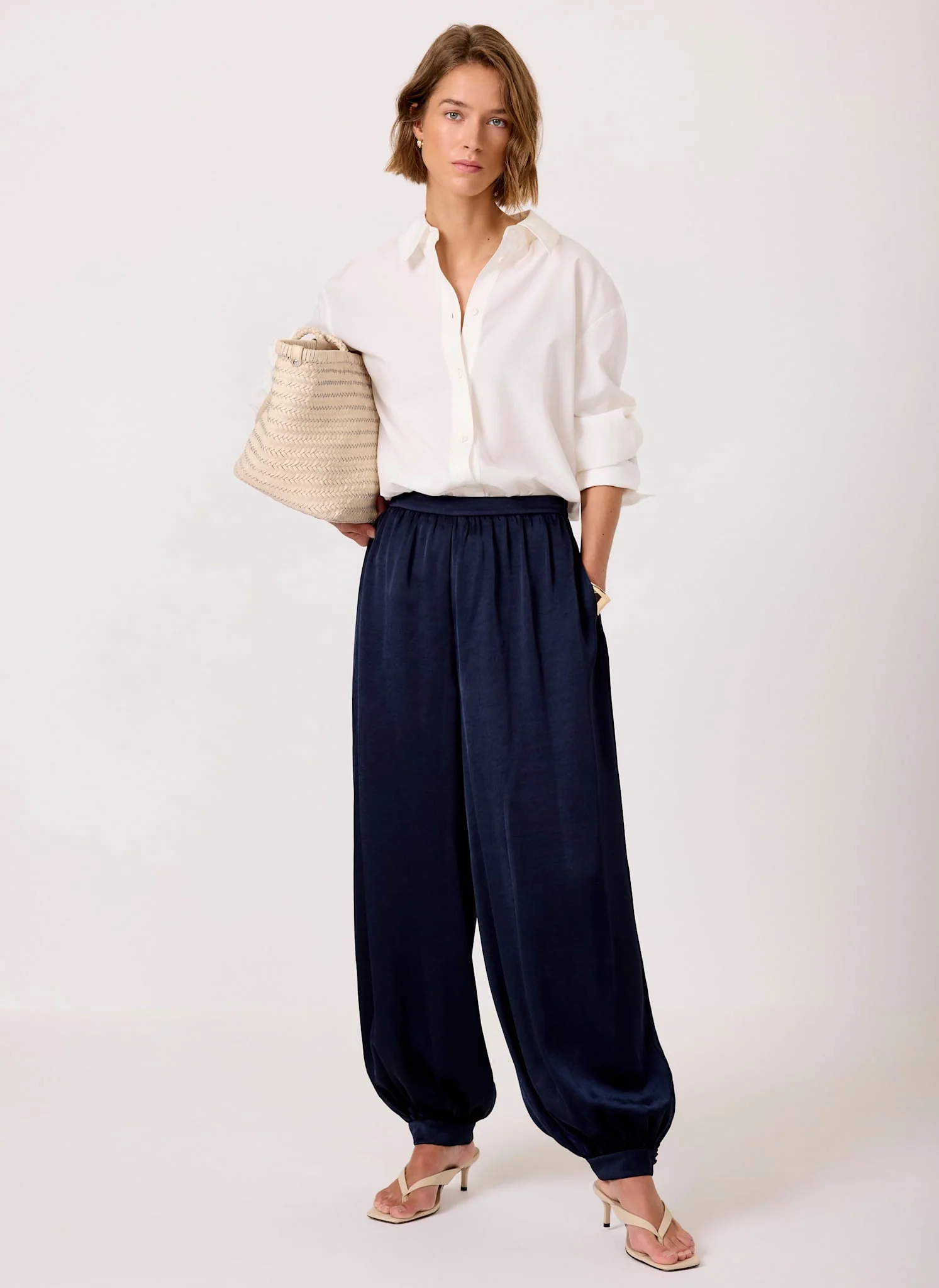 Navy Satin Balloon Trousers