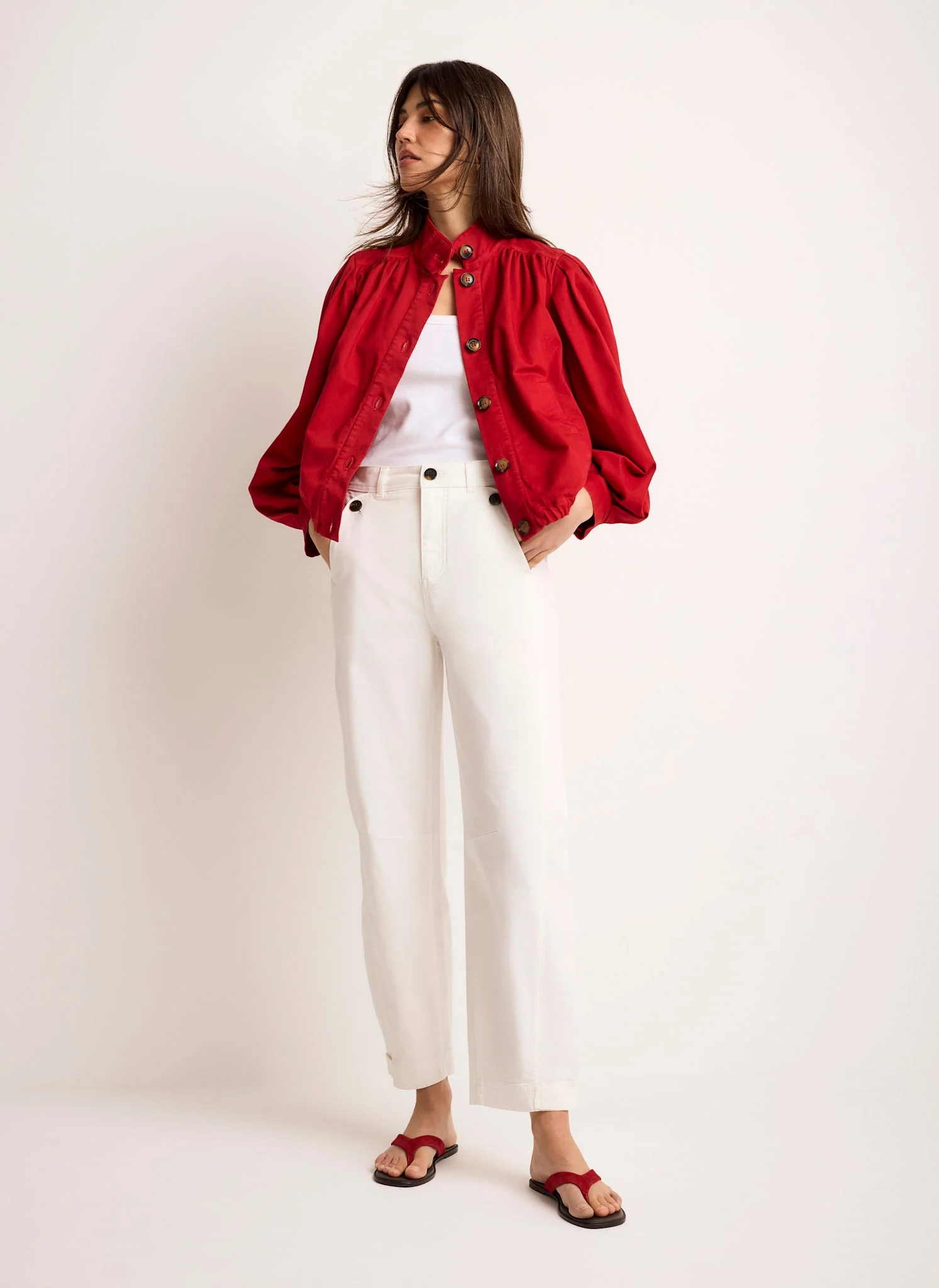 White Washed Barrel Leg Chino Trousers