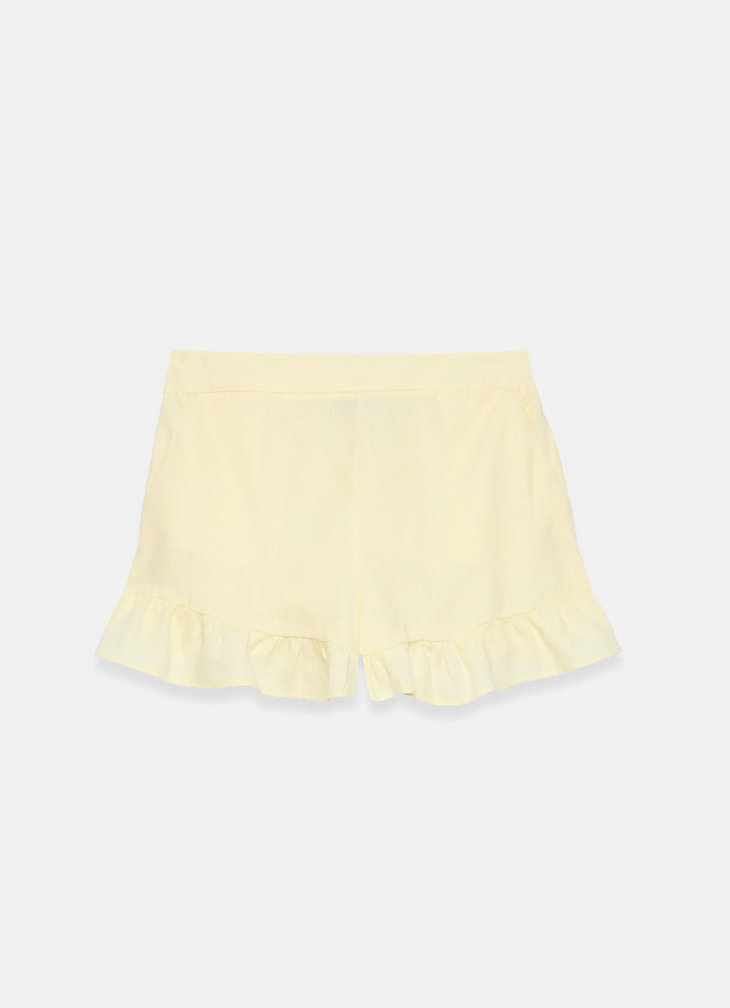 6108-yellow-linen-ruffle-trim-shorts-6.webp Yellow Linen Ruffle Trim Shorts