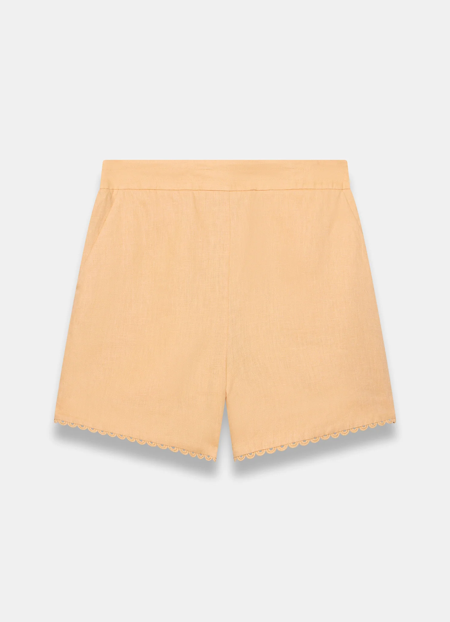 Yellow Linen Scallop Hem Shorts