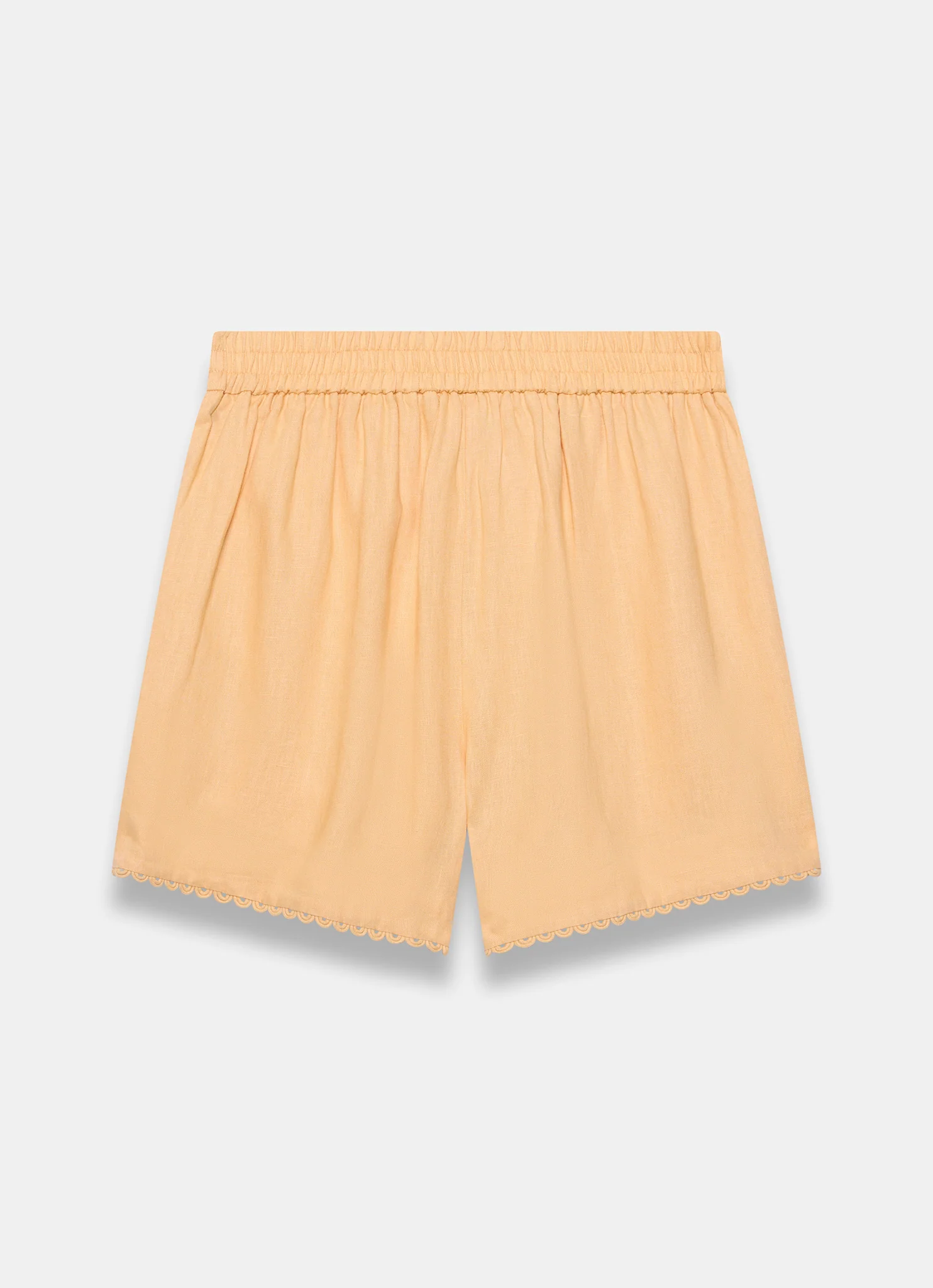 Yellow Linen Scallop Hem Shorts
