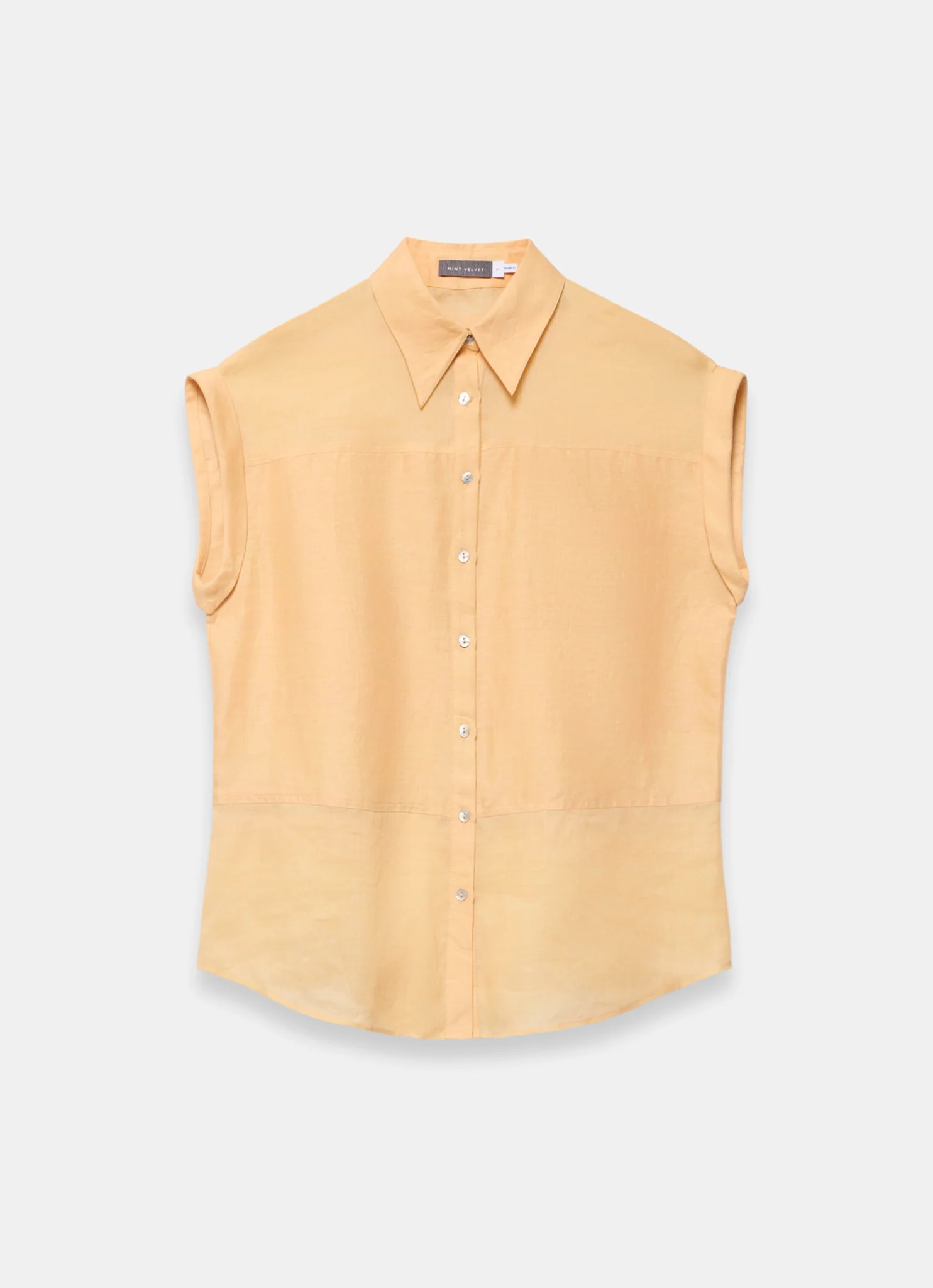 Yellow Linen Blend Sheer Panel Shirt