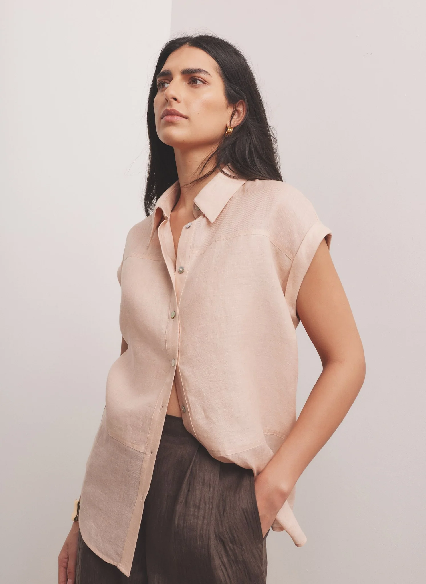 6126-pink-linen-blend-sheer-panel-shirt-1.webp Pink Linen Blend Sheer Panel Shirt