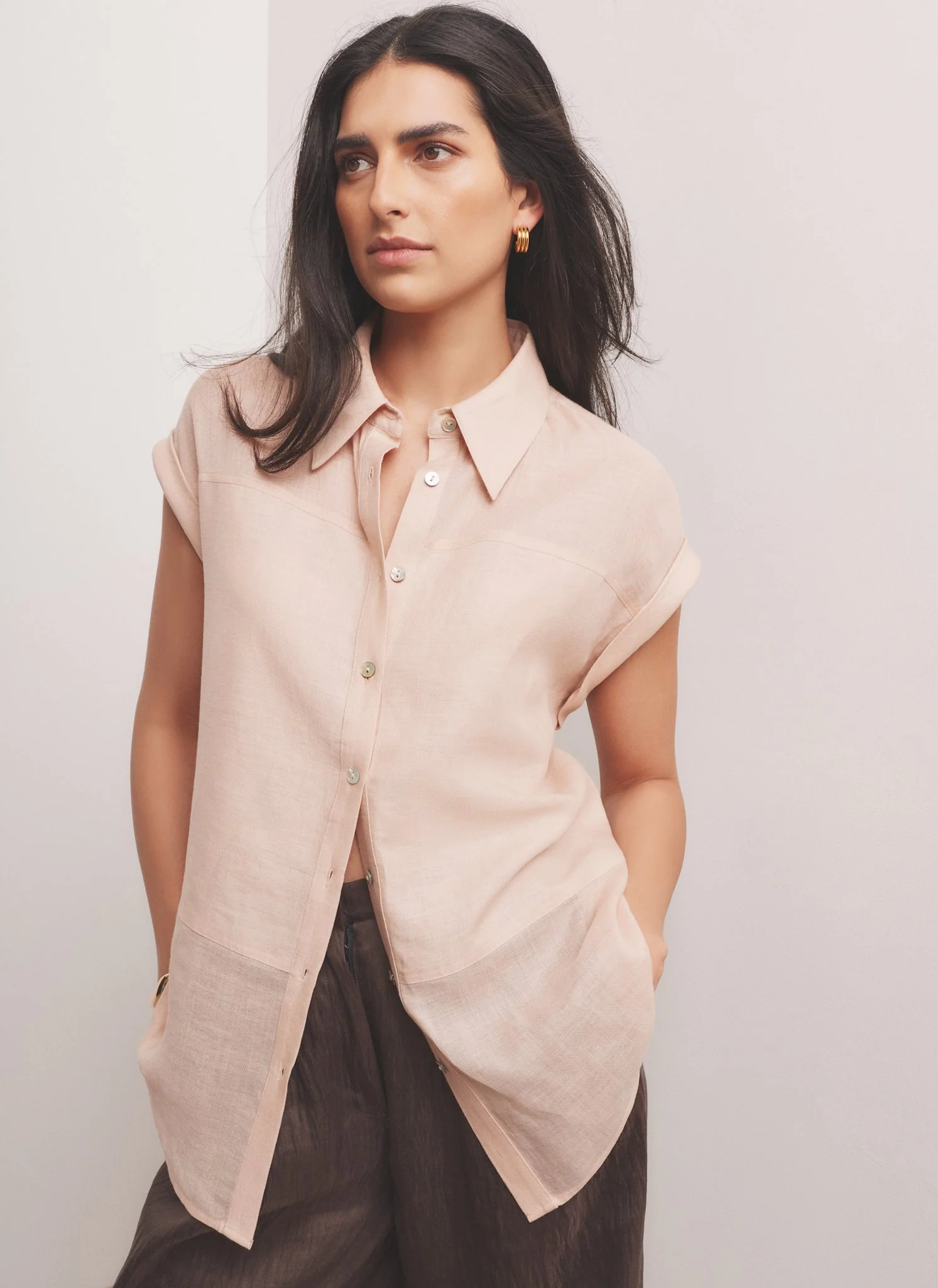 6126-pink-linen-blend-sheer-panel-shirt-2.webp Pink Linen Blend Sheer Panel Shirt