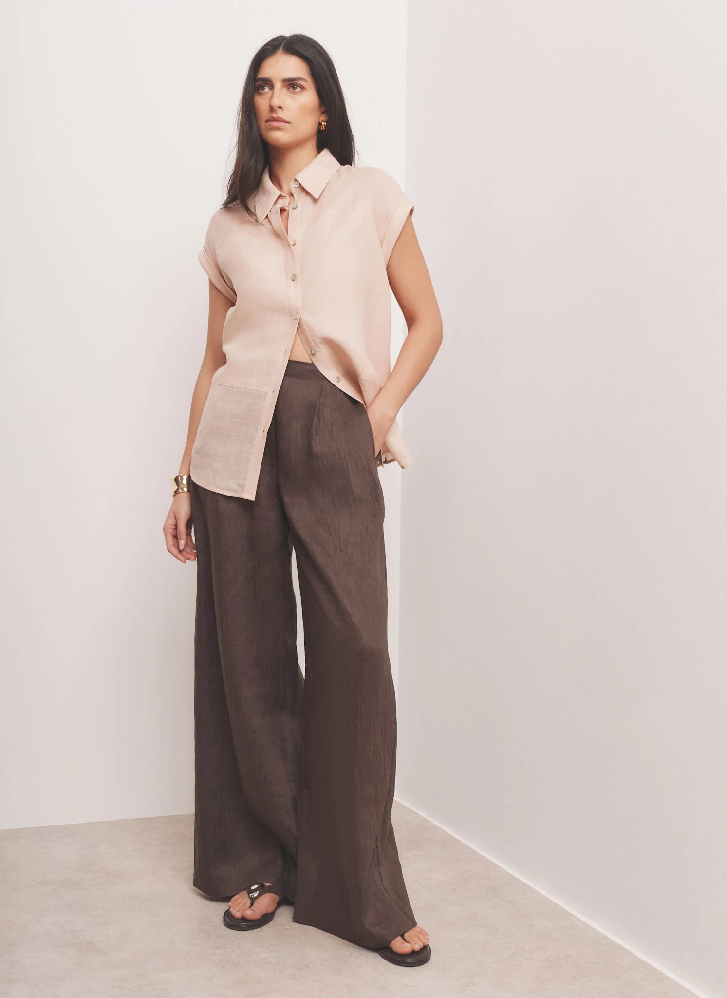 6126-pink-linen-blend-sheer-panel-shirt-5.webp Pink Linen Blend Sheer Panel Shirt