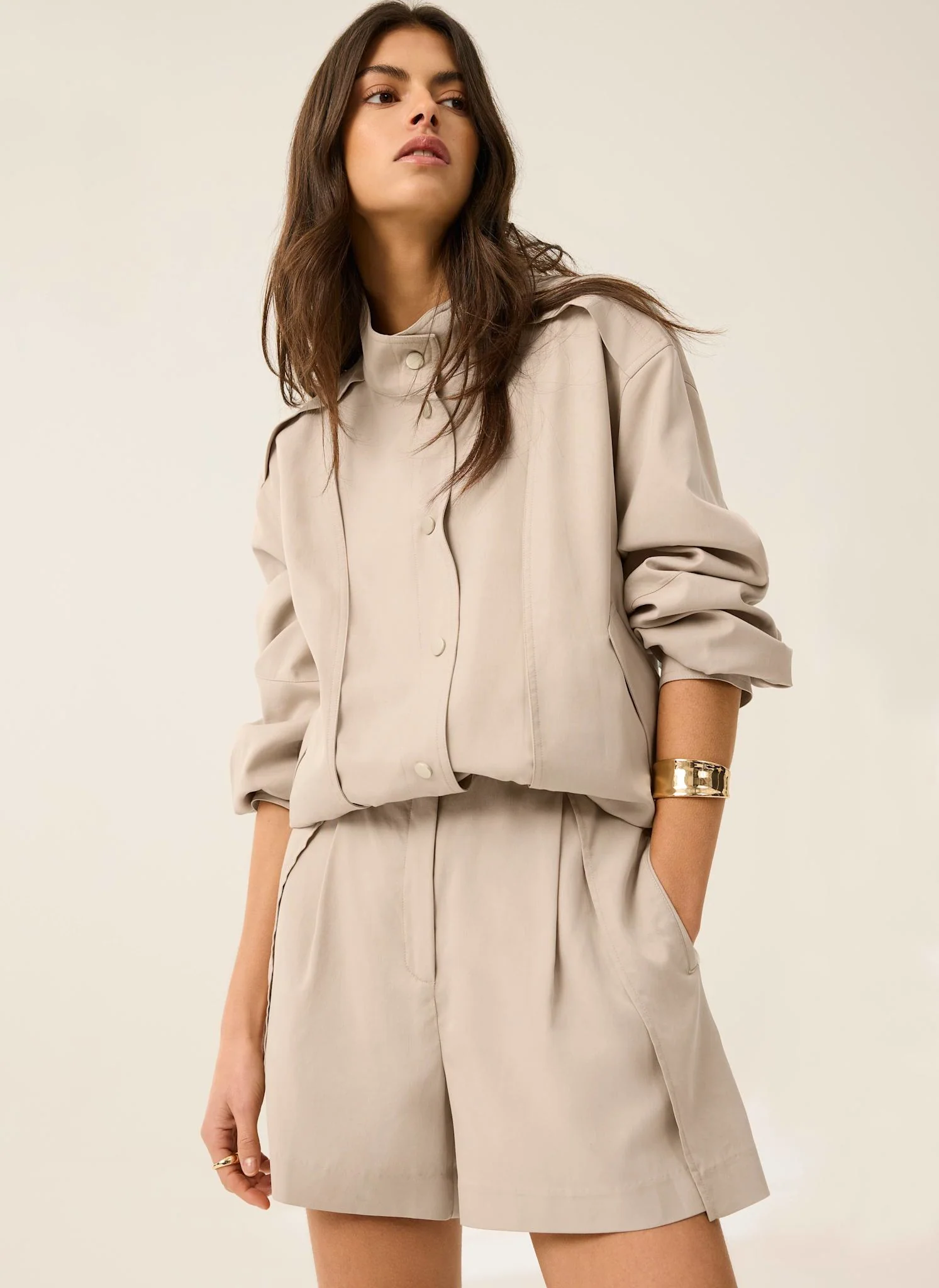 Neutral Tie Waist Shorts