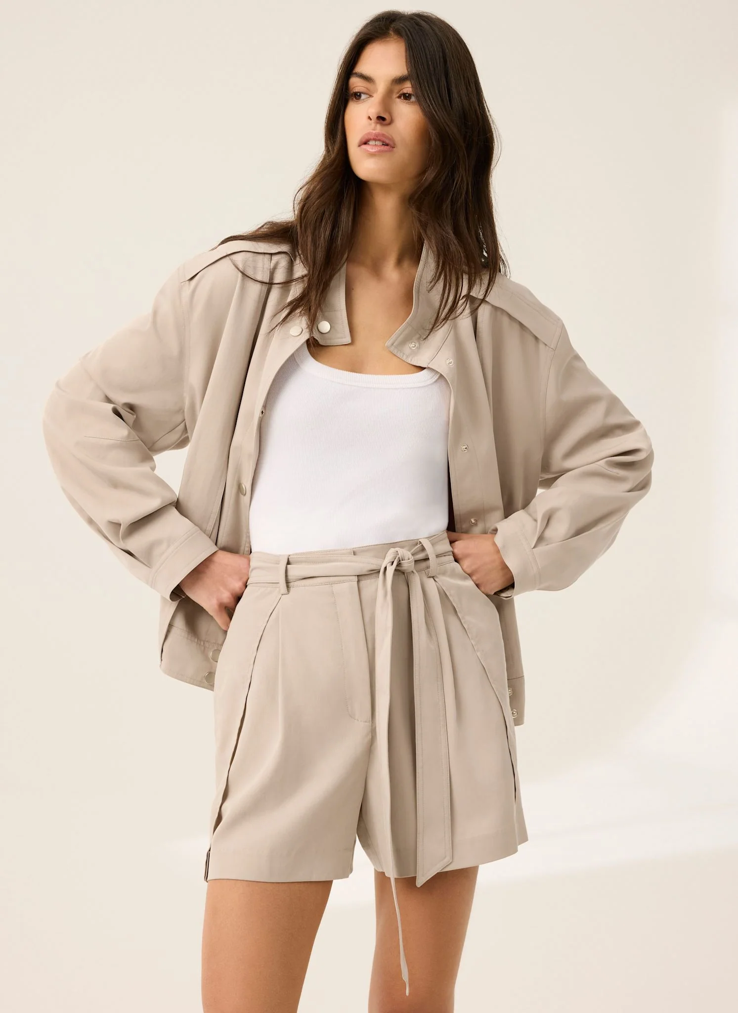 Neutral Tie Waist Shorts