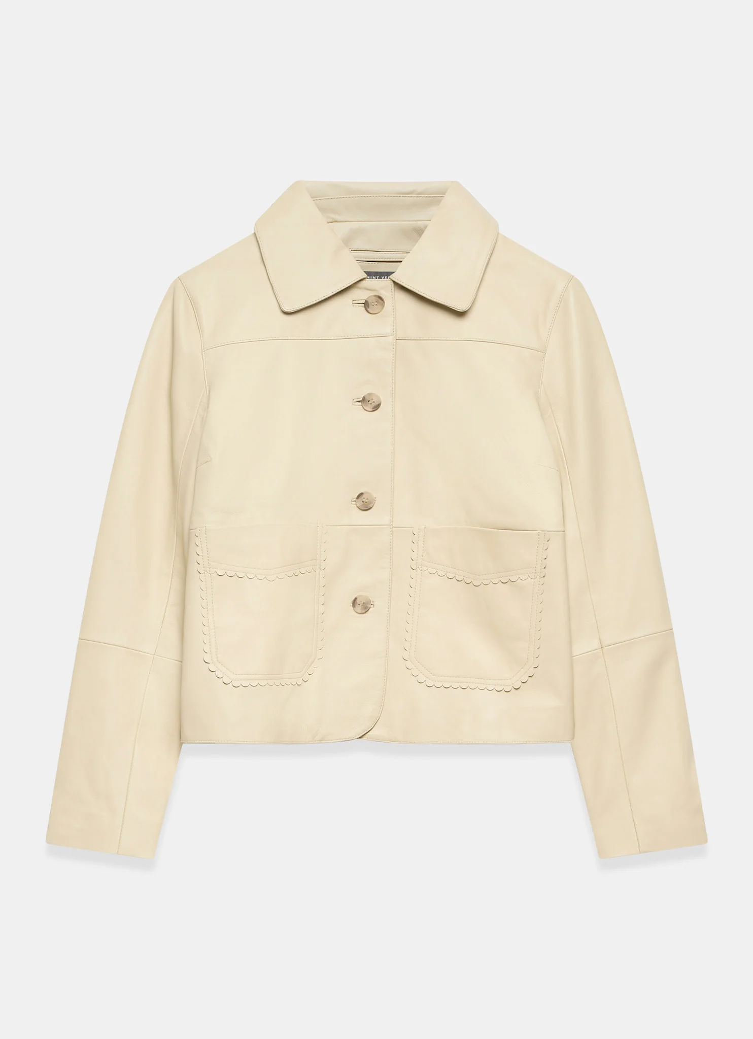Butter Yellow Leather Scallop Detail Jacket