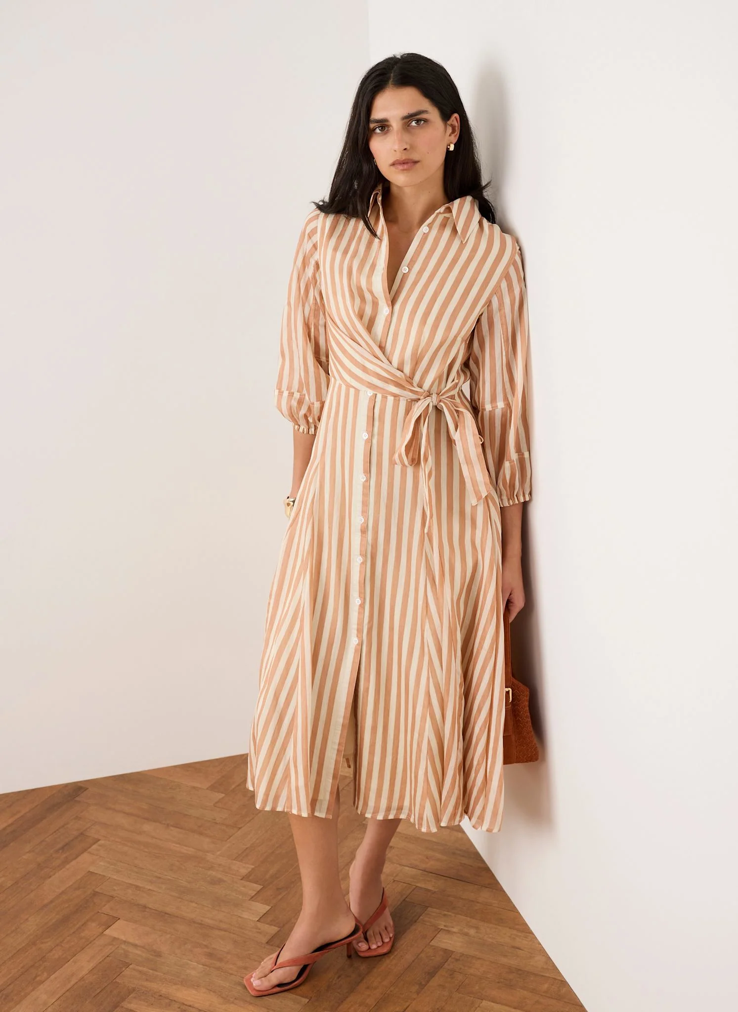6264-orange-stripe-wrap-midi-shirt-dress-2.webp Orange Stripe Wrap Midi Shirt Dress