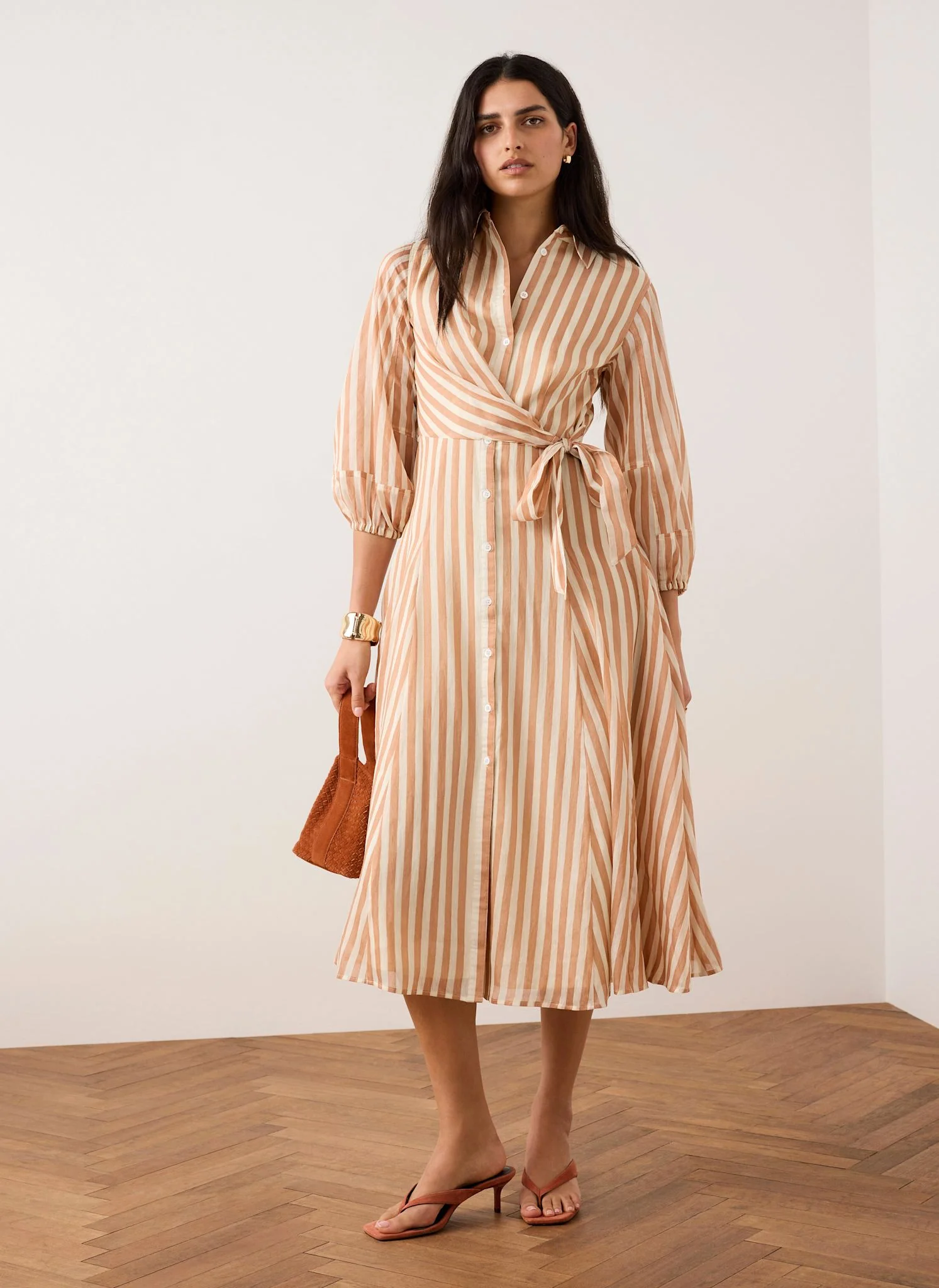 6264-orange-stripe-wrap-midi-shirt-dress-4.webp Orange Stripe Wrap Midi Shirt Dress