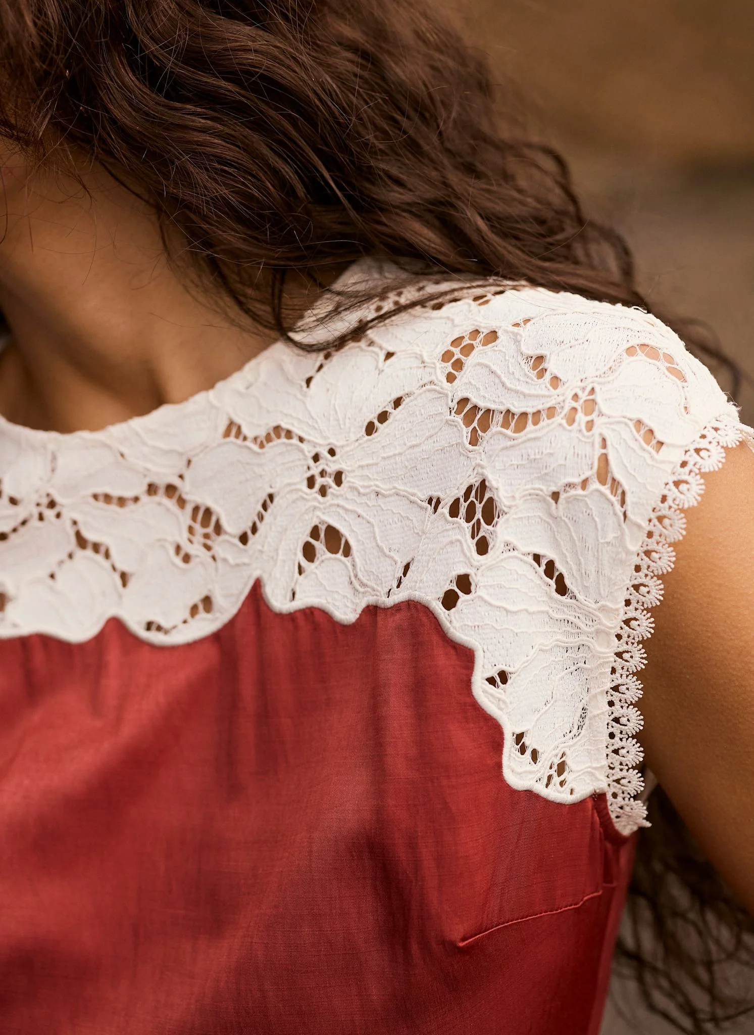 Rust Red Lace Detail Midi Dress