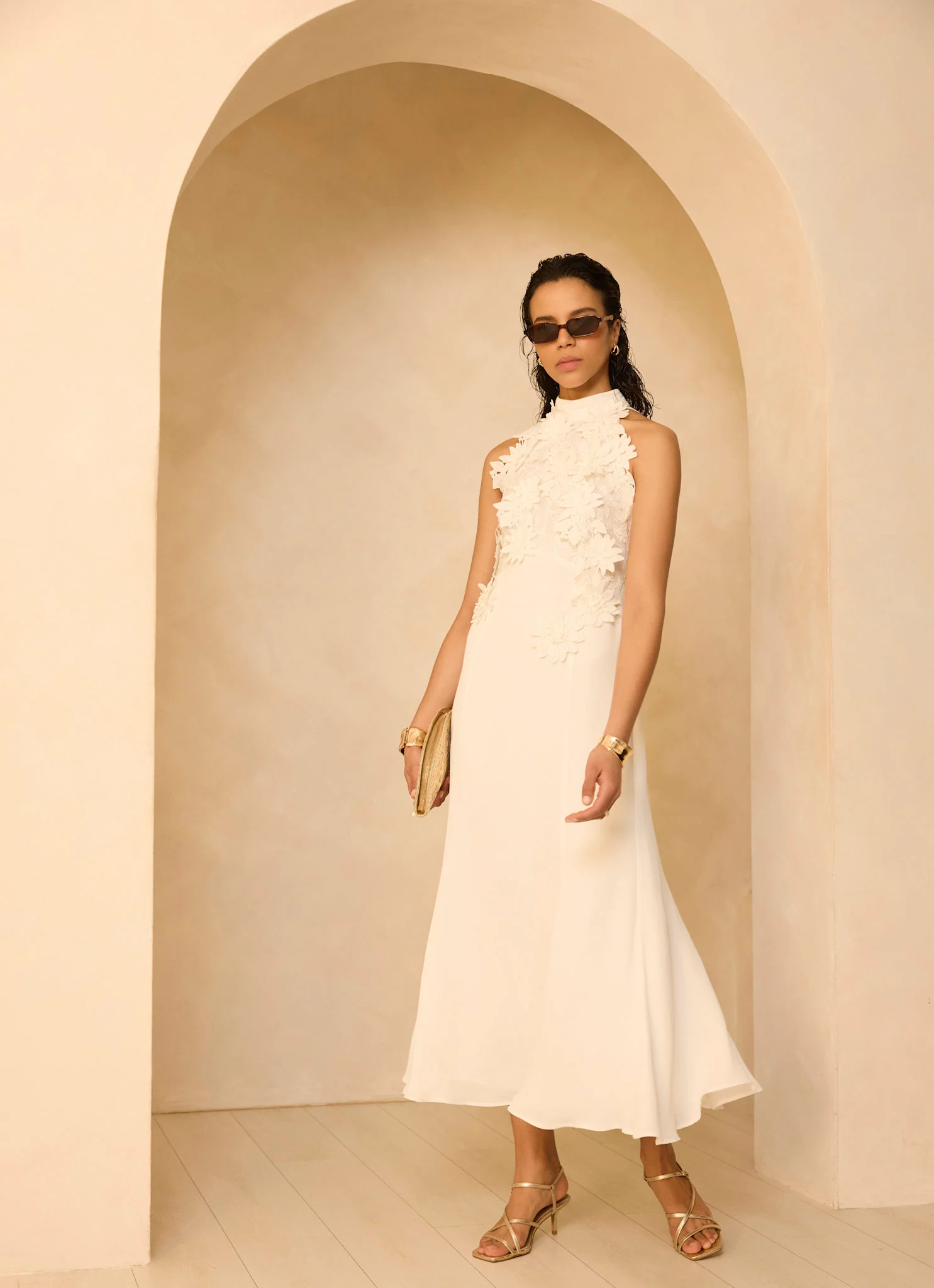 White Floral Textured Maxi Dress