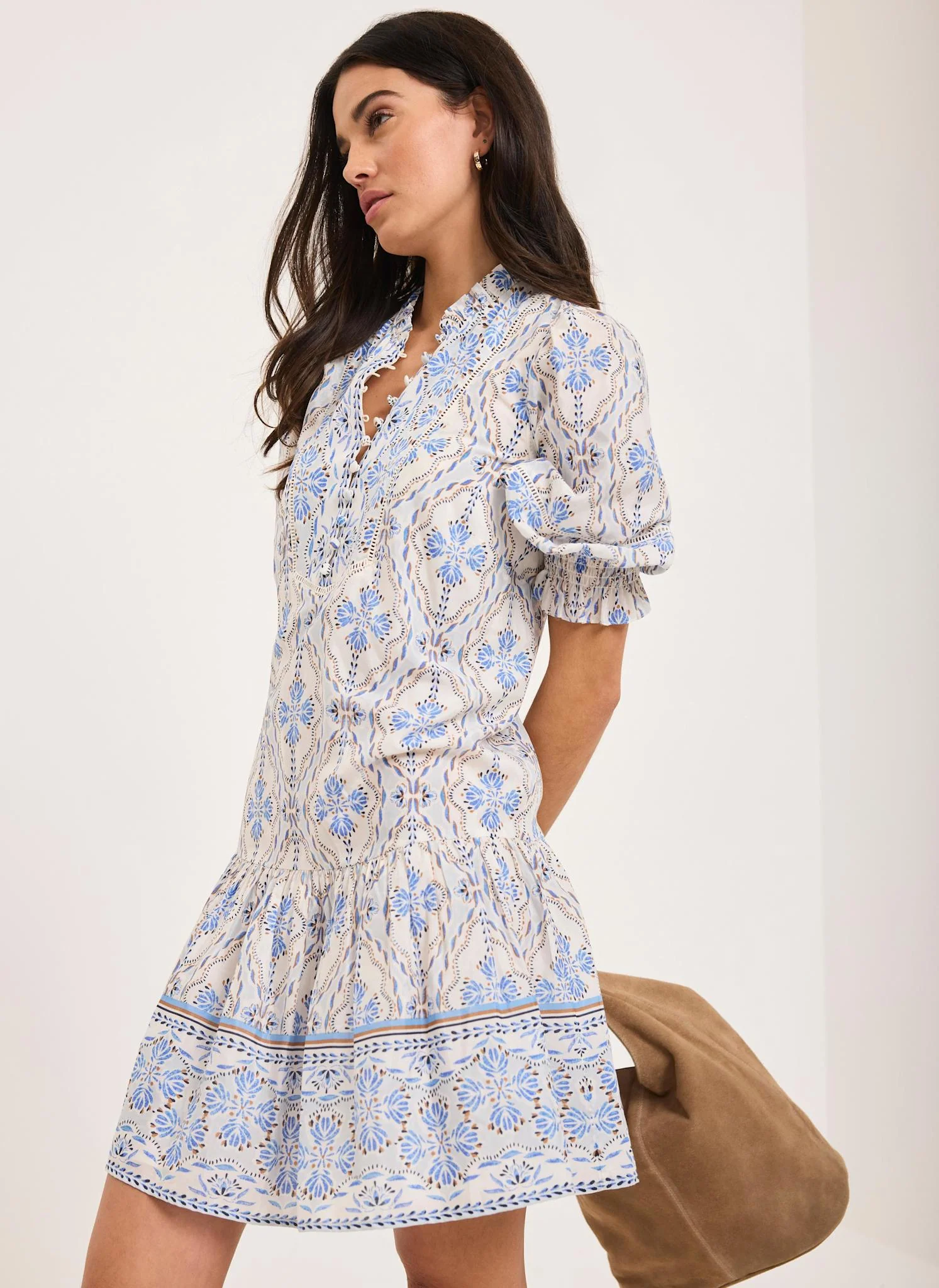 Blue Floral Print Mini Dress