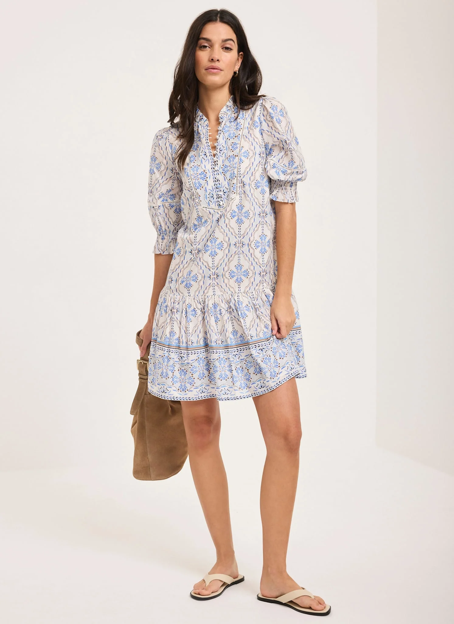Blue Floral Print Mini Dress