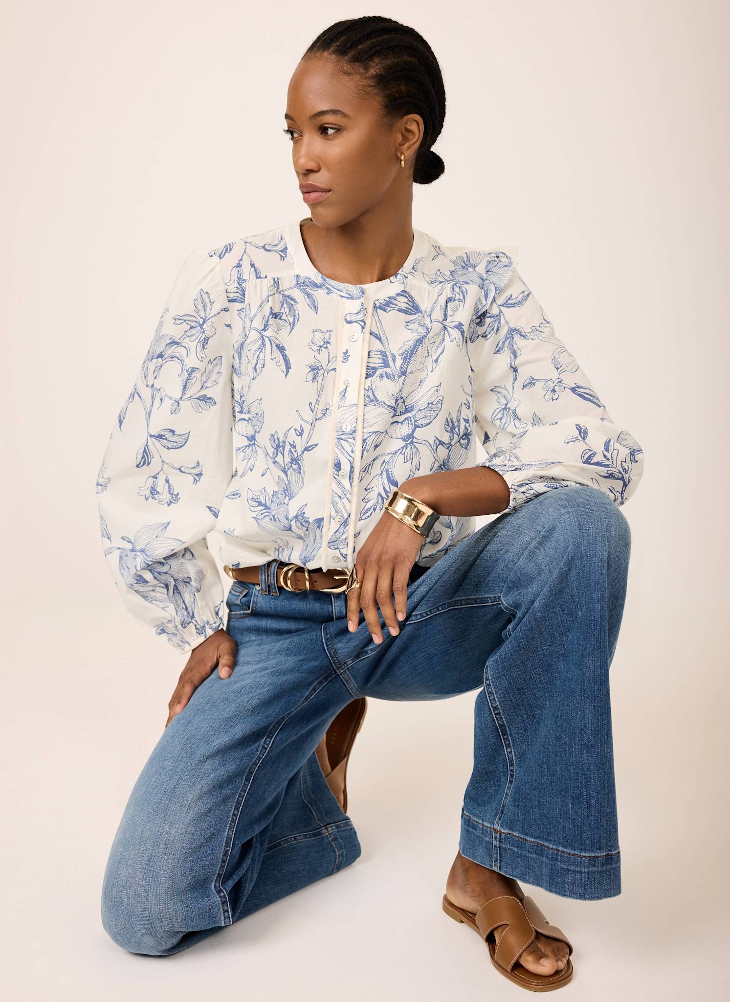 6368-blue-cotton-floral-print-blouse-1.jpg Blue Cotton Floral Print Blouse