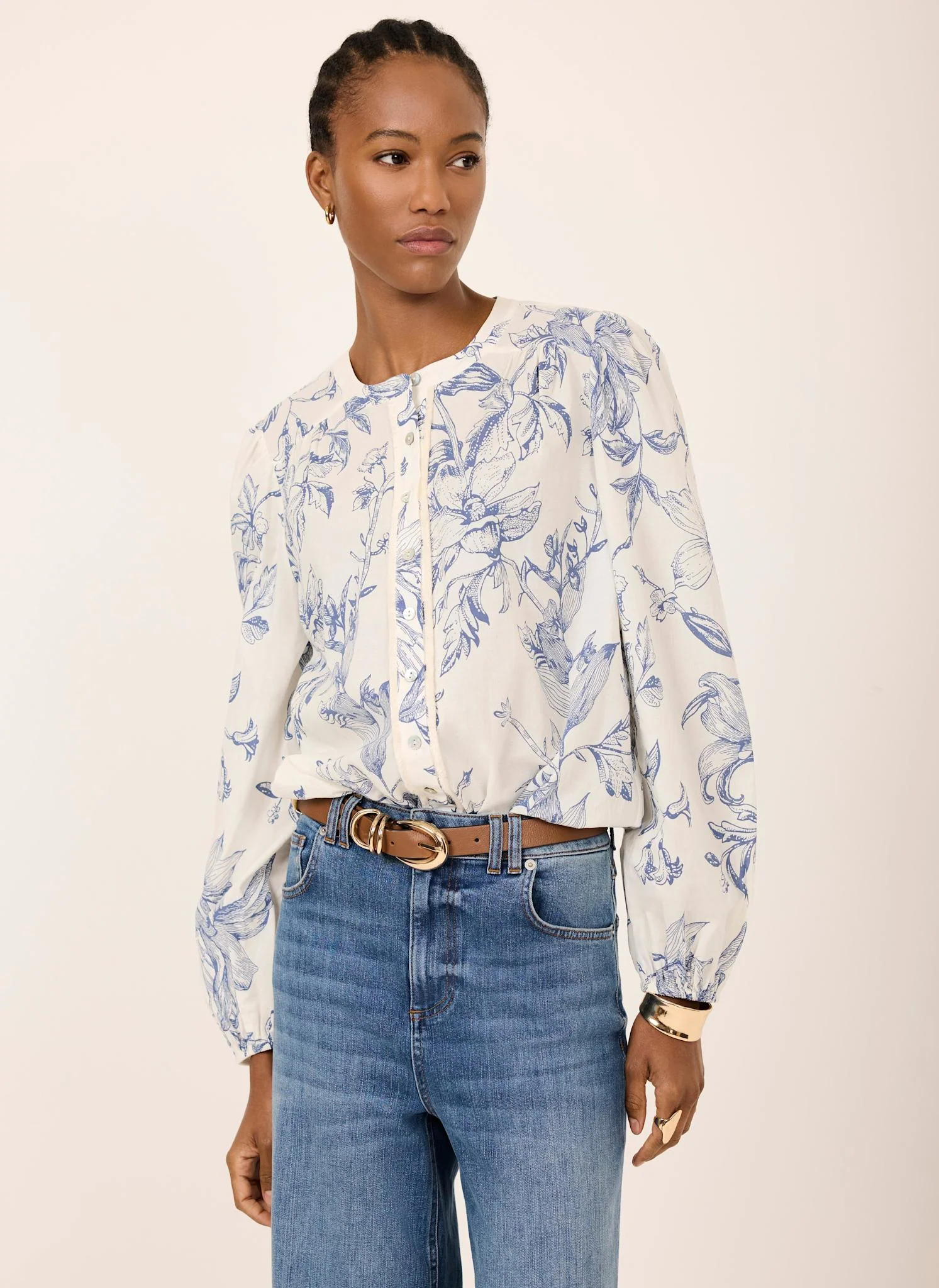 6368-blue-cotton-floral-print-blouse-2.webp Blue Cotton Floral Print Blouse