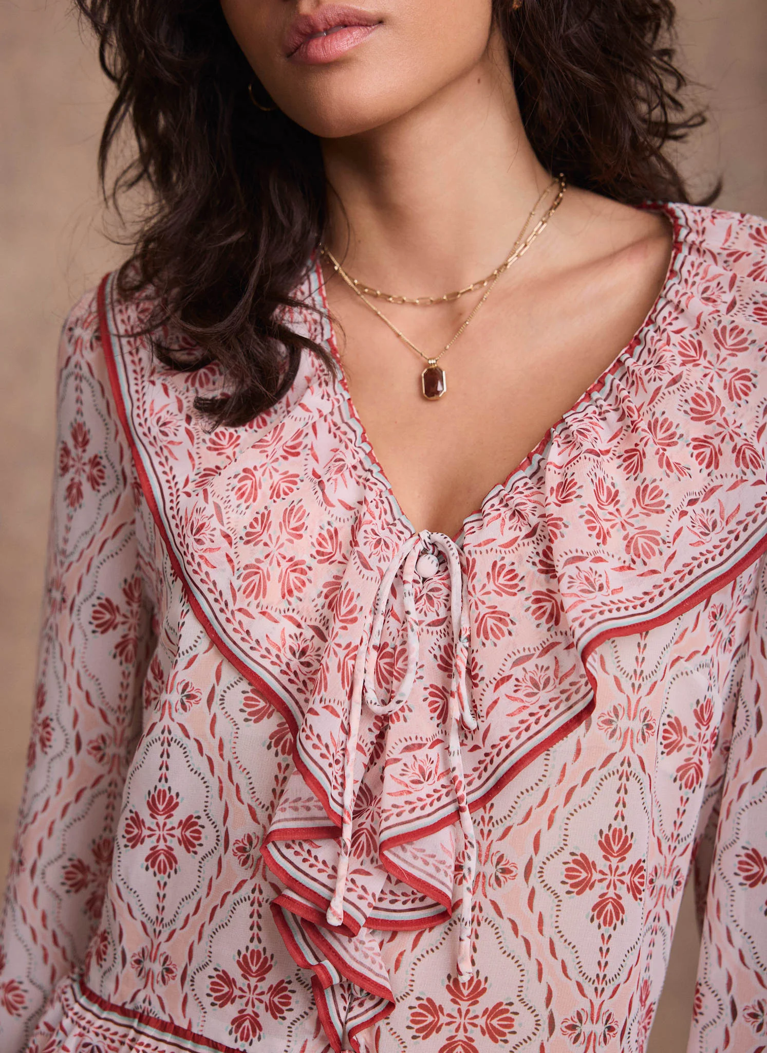 6394-pink-geo-print-ruffle-blouse-3.webp Pink Geo Print Ruffle Blouse