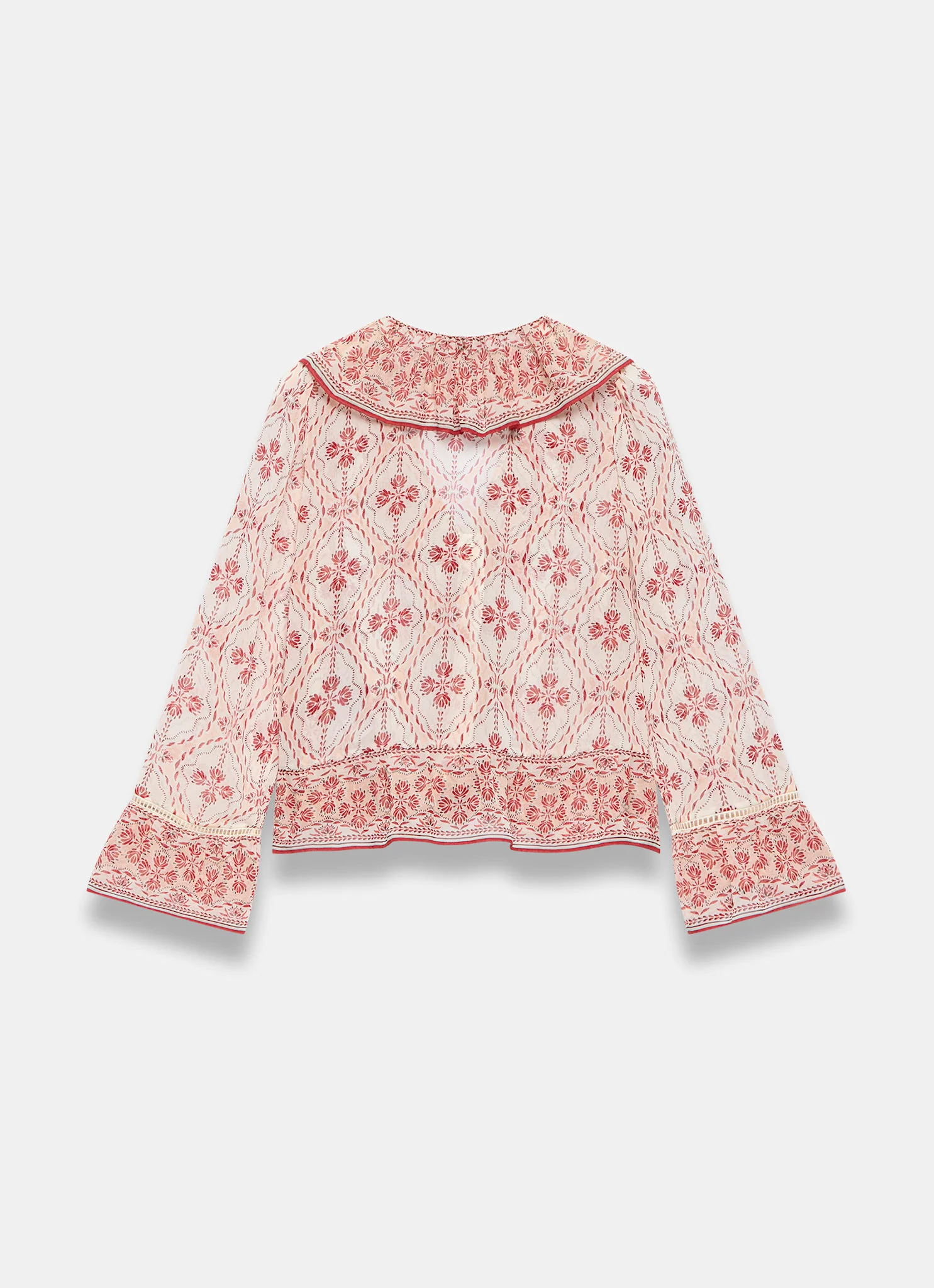 6394-pink-geo-print-ruffle-blouse-8.webp Pink Geo Print Ruffle Blouse