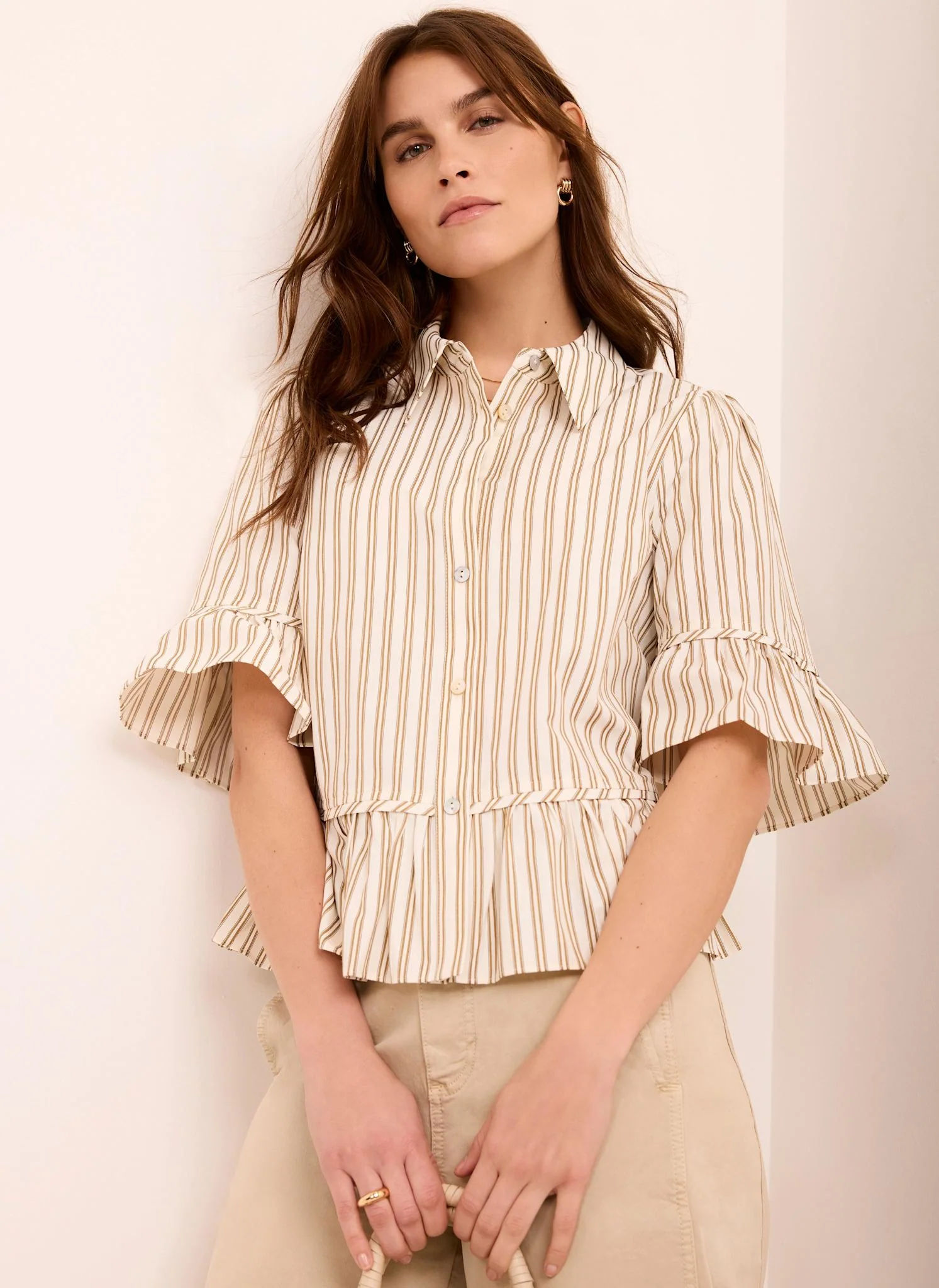 6406-neutral-striped-ruffle-trim-shirt-1.webp Neutral Striped Ruffle Trim Shirt