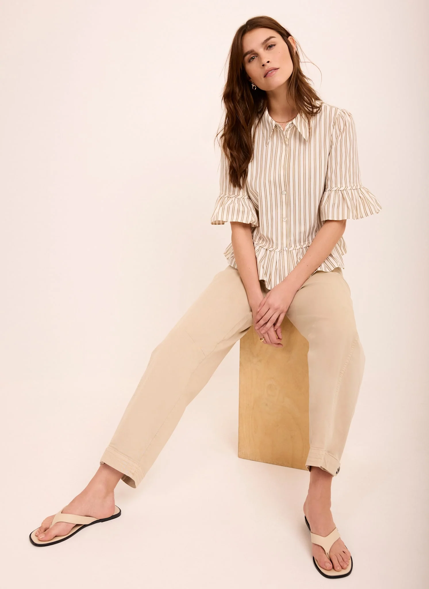 6406-neutral-striped-ruffle-trim-shirt-4.webp Neutral Striped Ruffle Trim Shirt