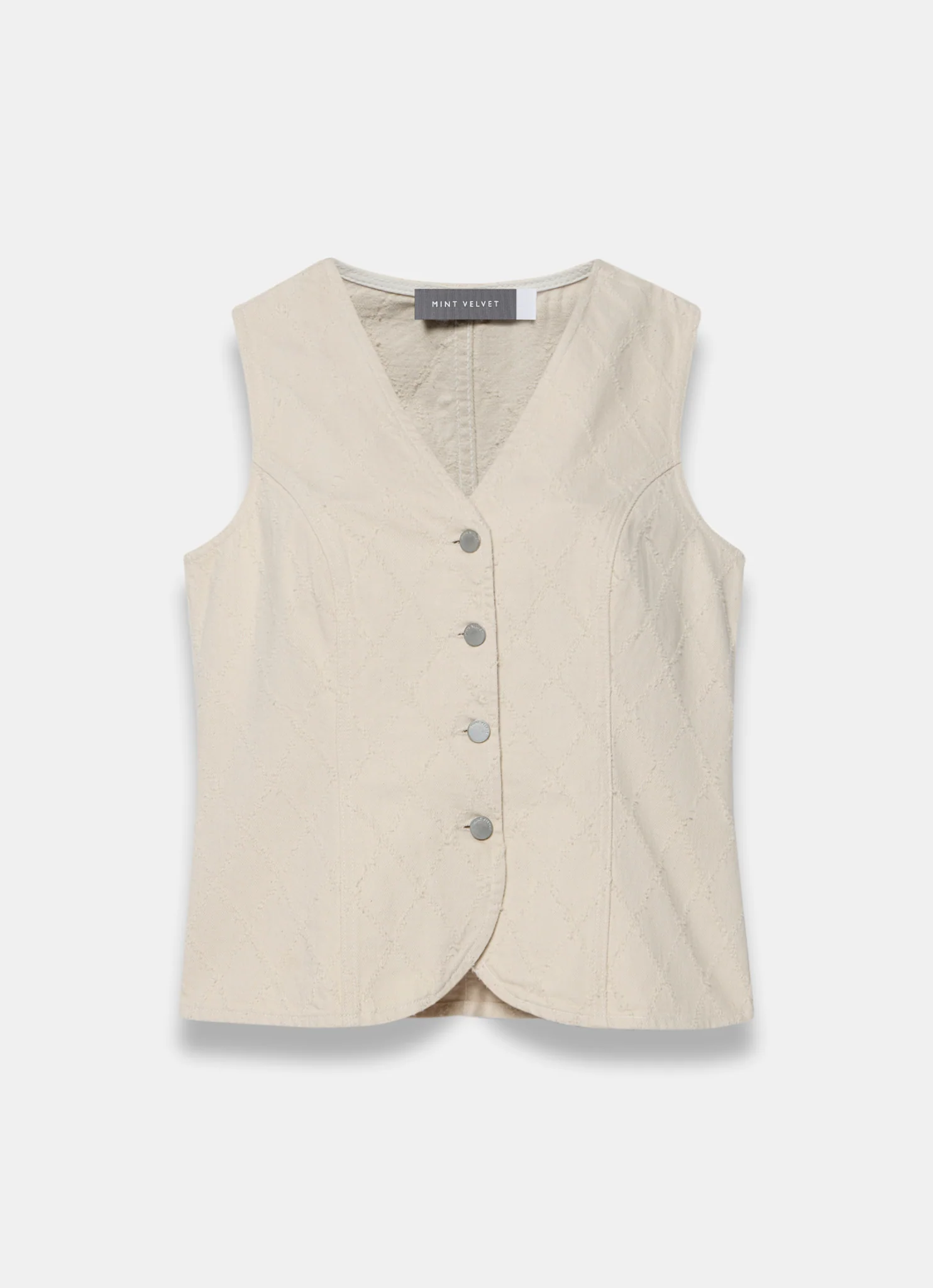 Cream Denim Diamond Textured Waistcoat