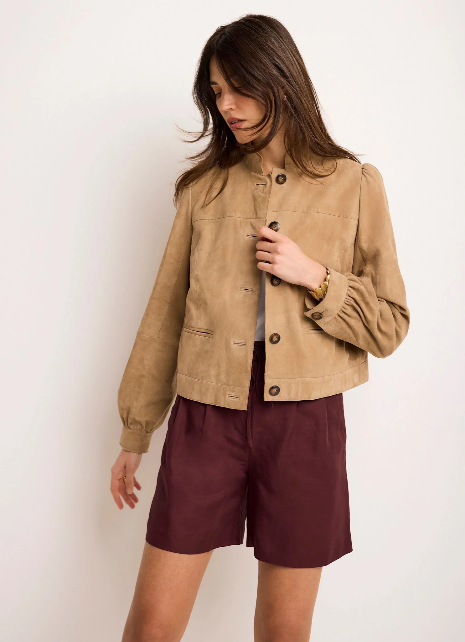 Burgundy Linen Blend Shorts