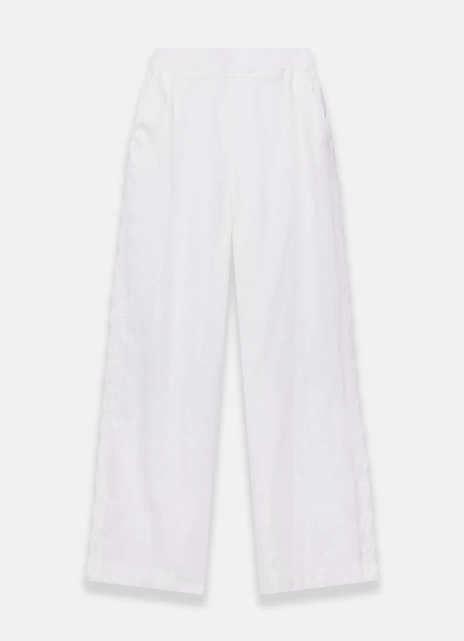 White Linen Scallop Trim Trousers