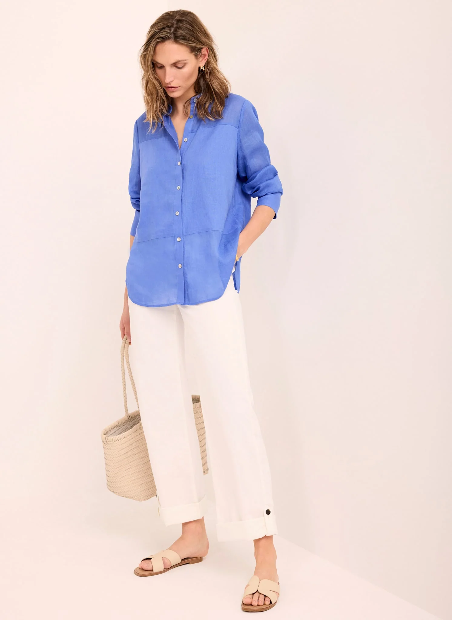 White Cropped Wide Leg Chino Trousers