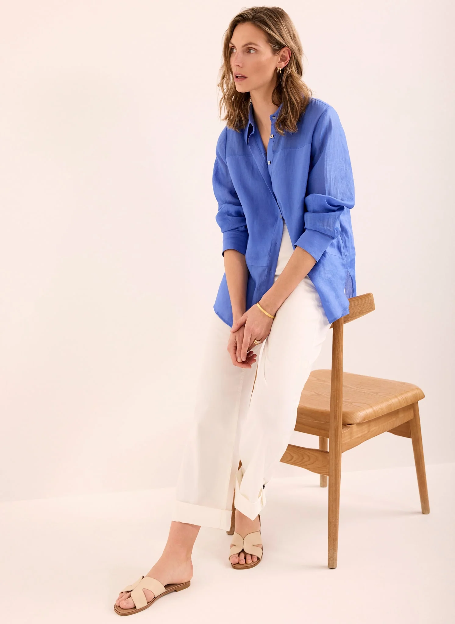 White Cropped Wide Leg Chino Trousers