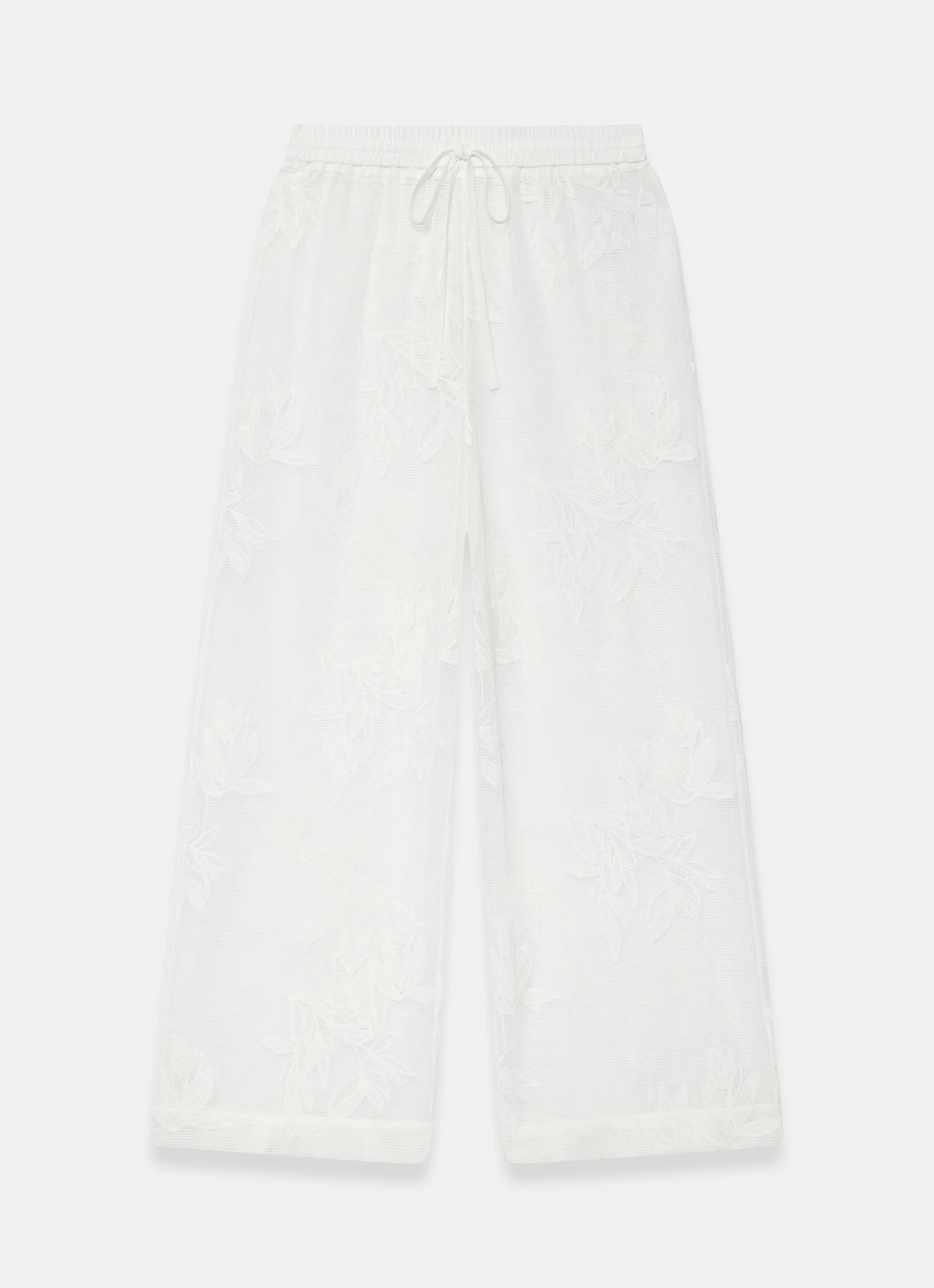 White Floral Detail Mesh Trousers
