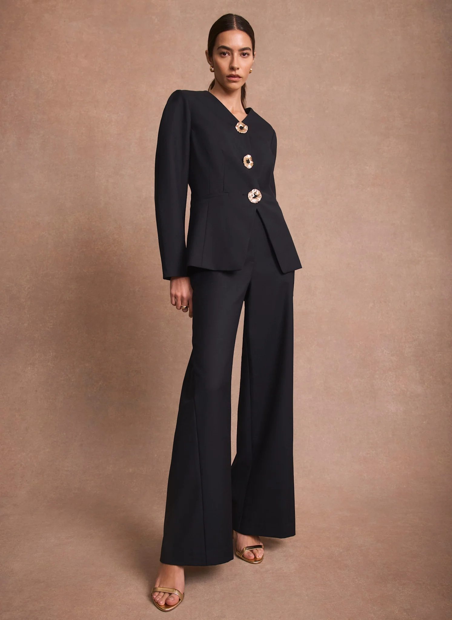 Navy Tailored Wide Leg Trousers