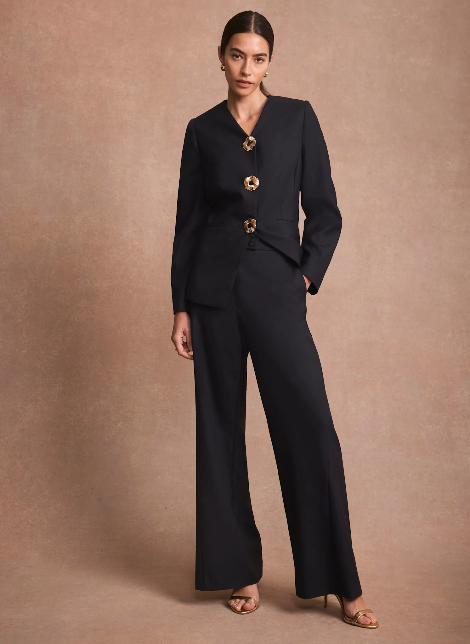 Navy Tailored Wide Leg Trousers